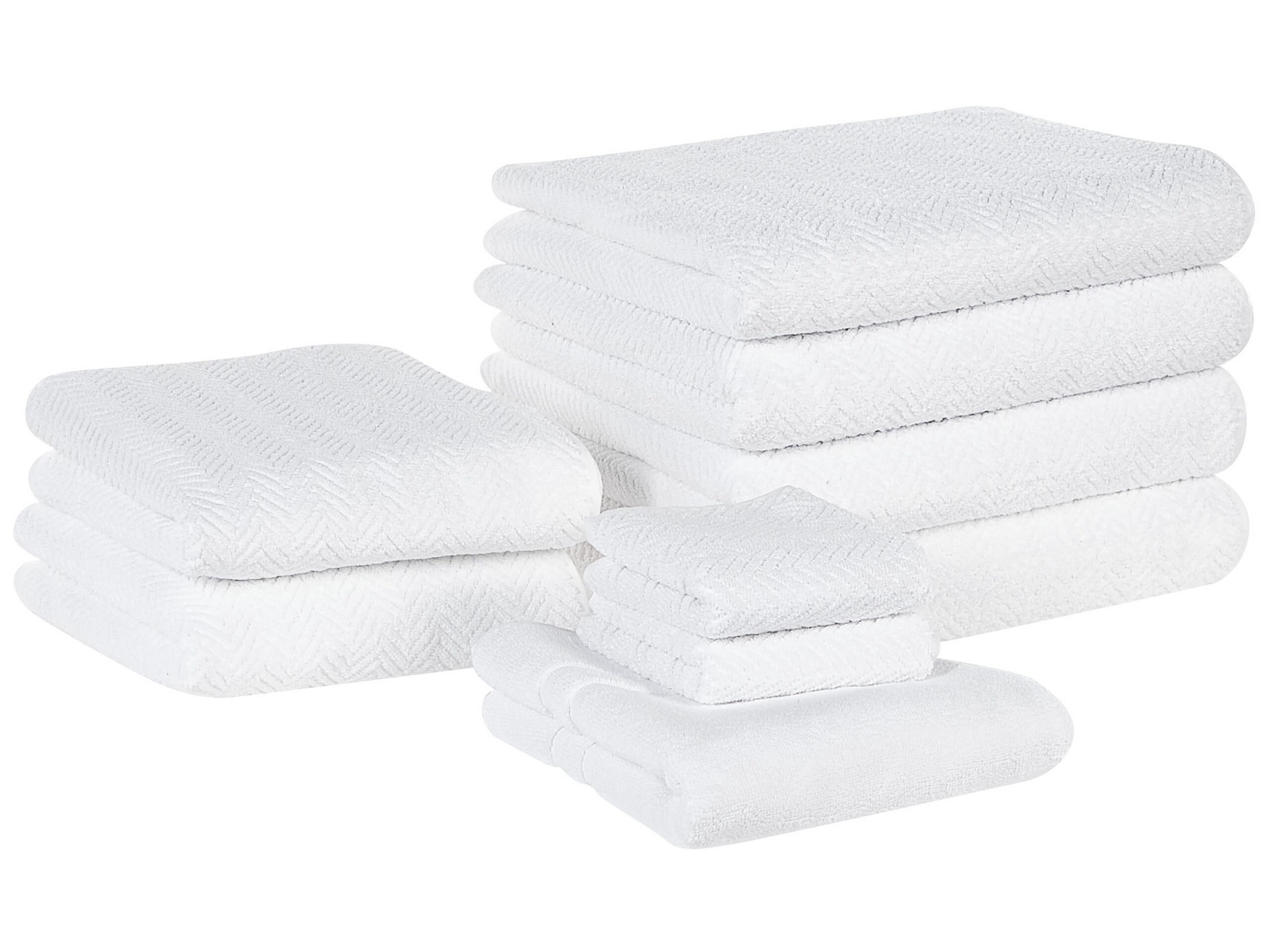 Set of 9 Cotton Terry Towels White MITIARO - Gemini Interiors