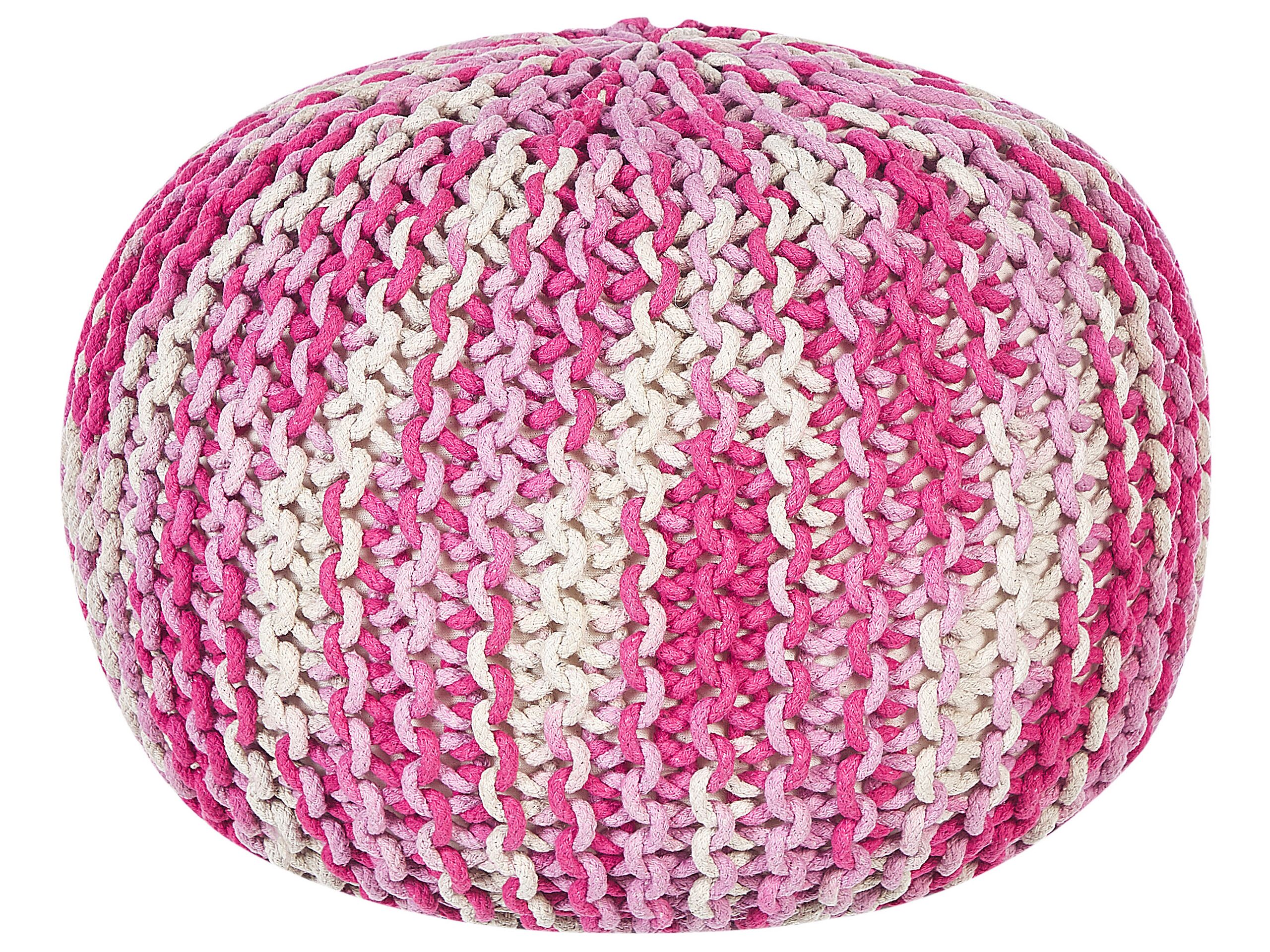 Cotton Knitted Pouffe 50 x 35 cm White and Pink CONRAD - Gemini Interiors