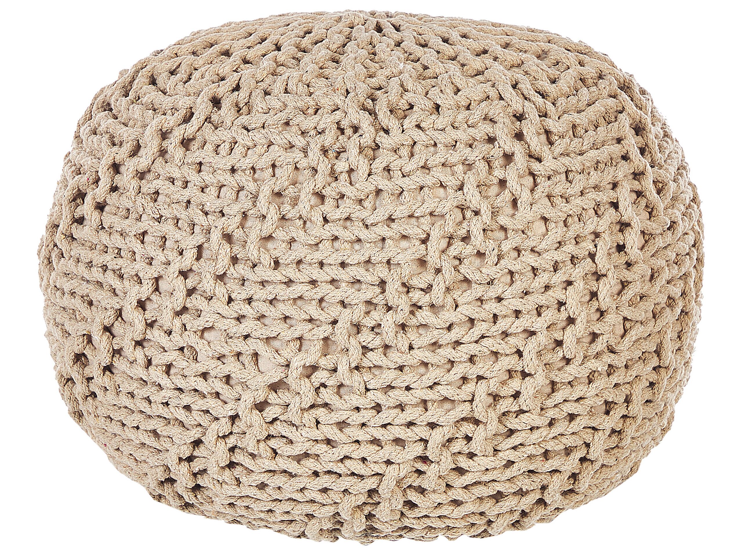 Cotton Knitted Pouffe 50 x 35 cm Beige PRIENE - Gemini Interiors