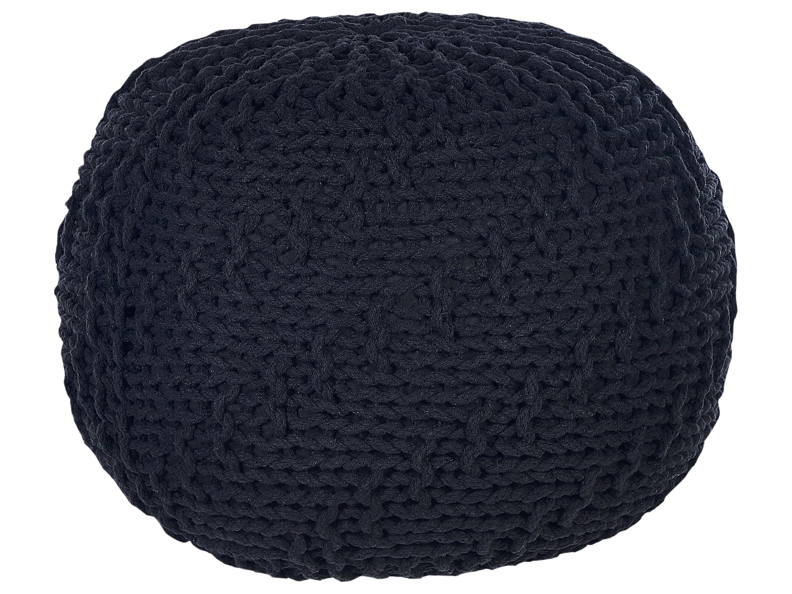 Cotton Knitted Pouffe 50 x 35 cm Black PRIENE - Gemini Interiors