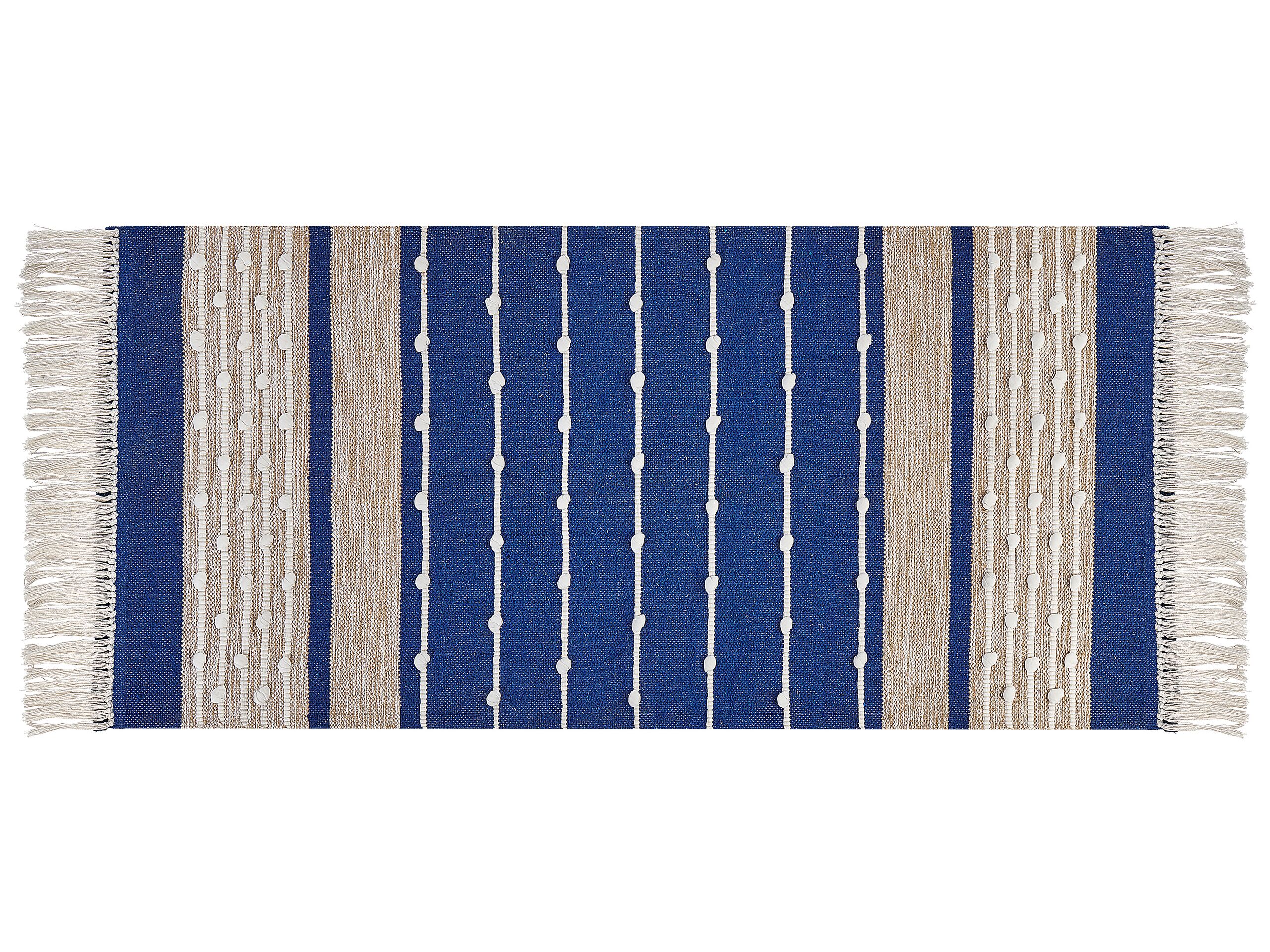 Cotton Area Rug 80x150cm Blue and Beige - Gemini Interiors