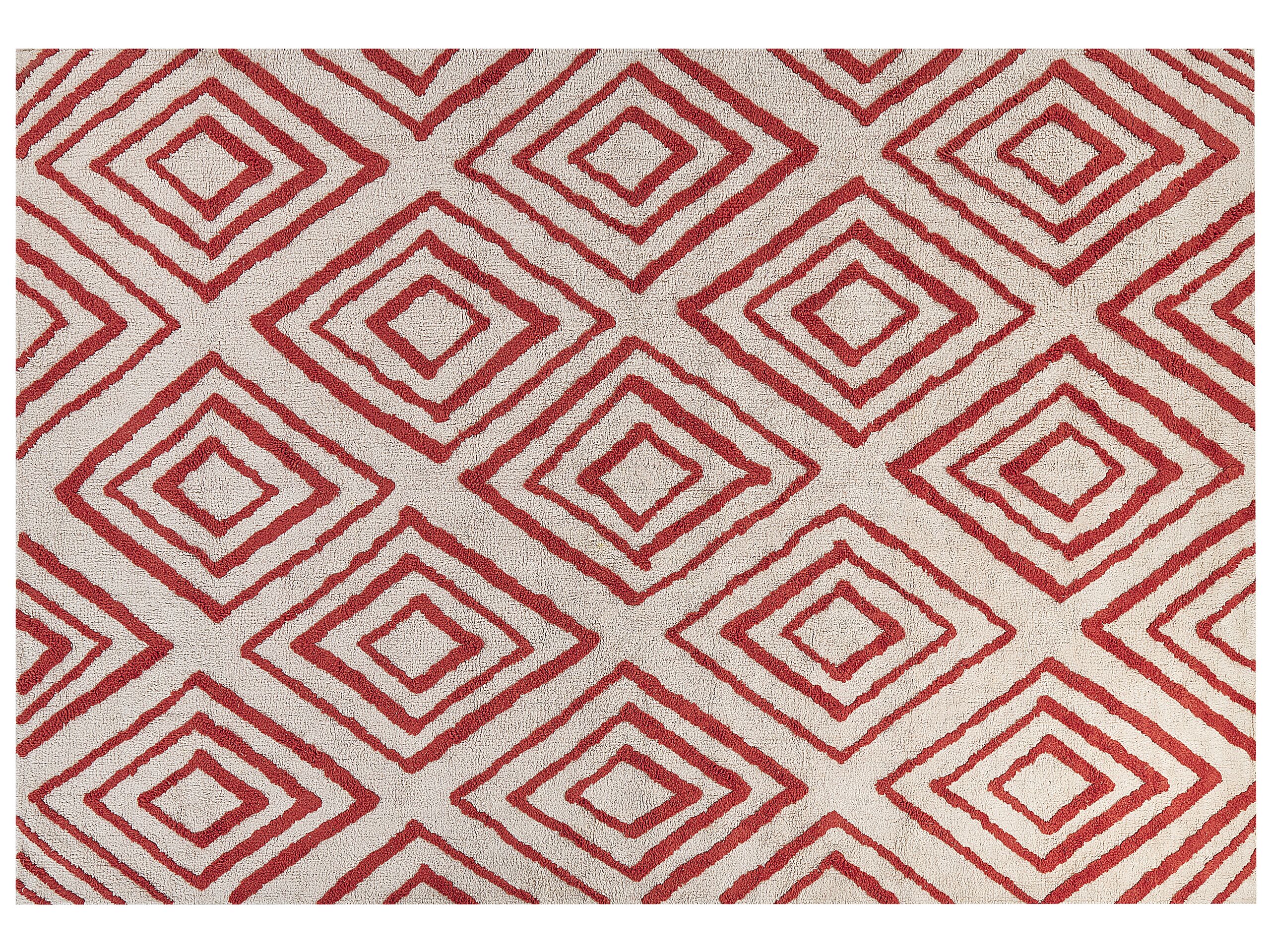 Shaggy Cotton Area Rug 160x230cm Off - White and Red - Gemini Interiors