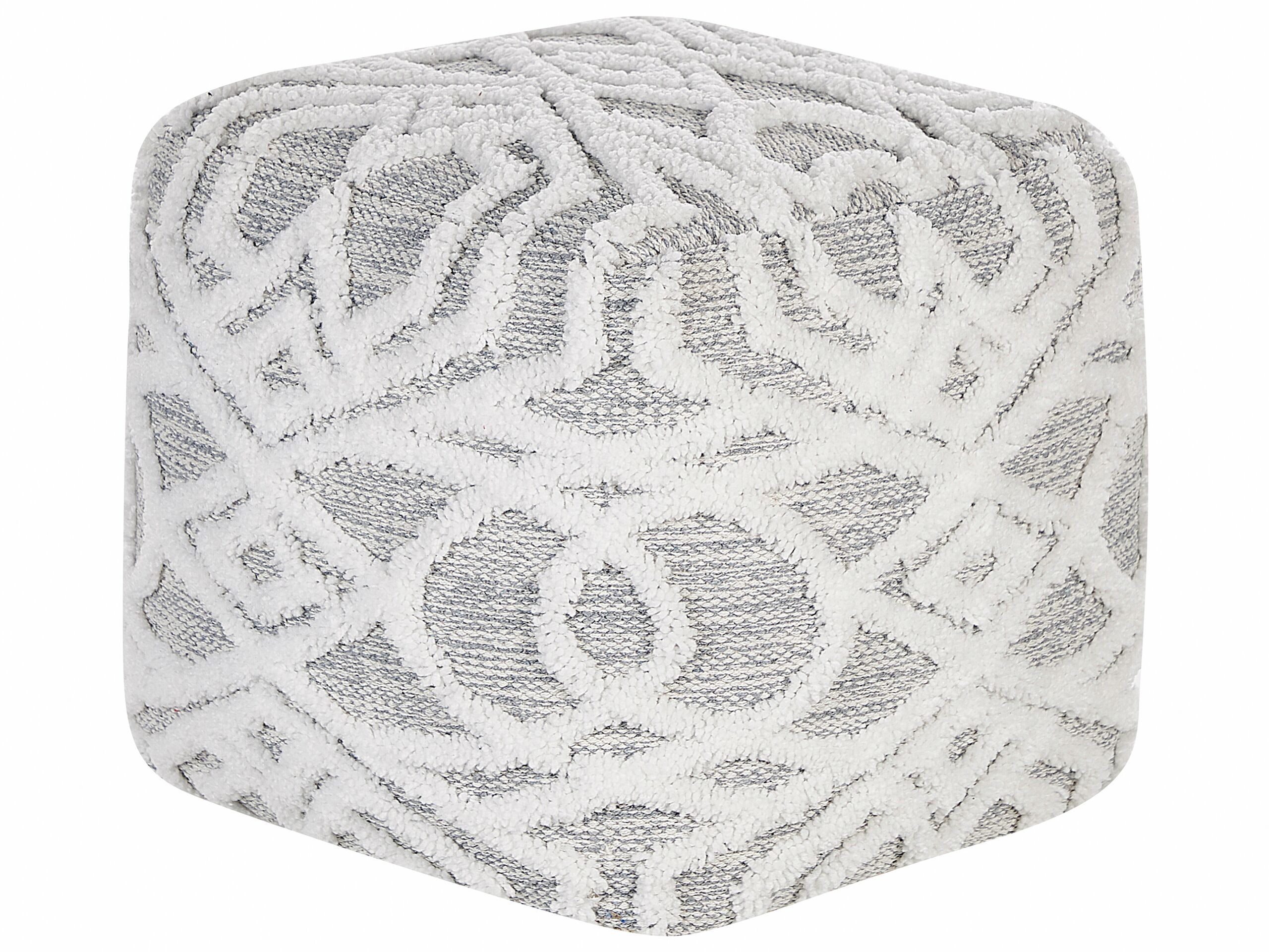 Cotton Pouffe 40 x 40 cm White and Grey BHILWARA - Gemini Interiors