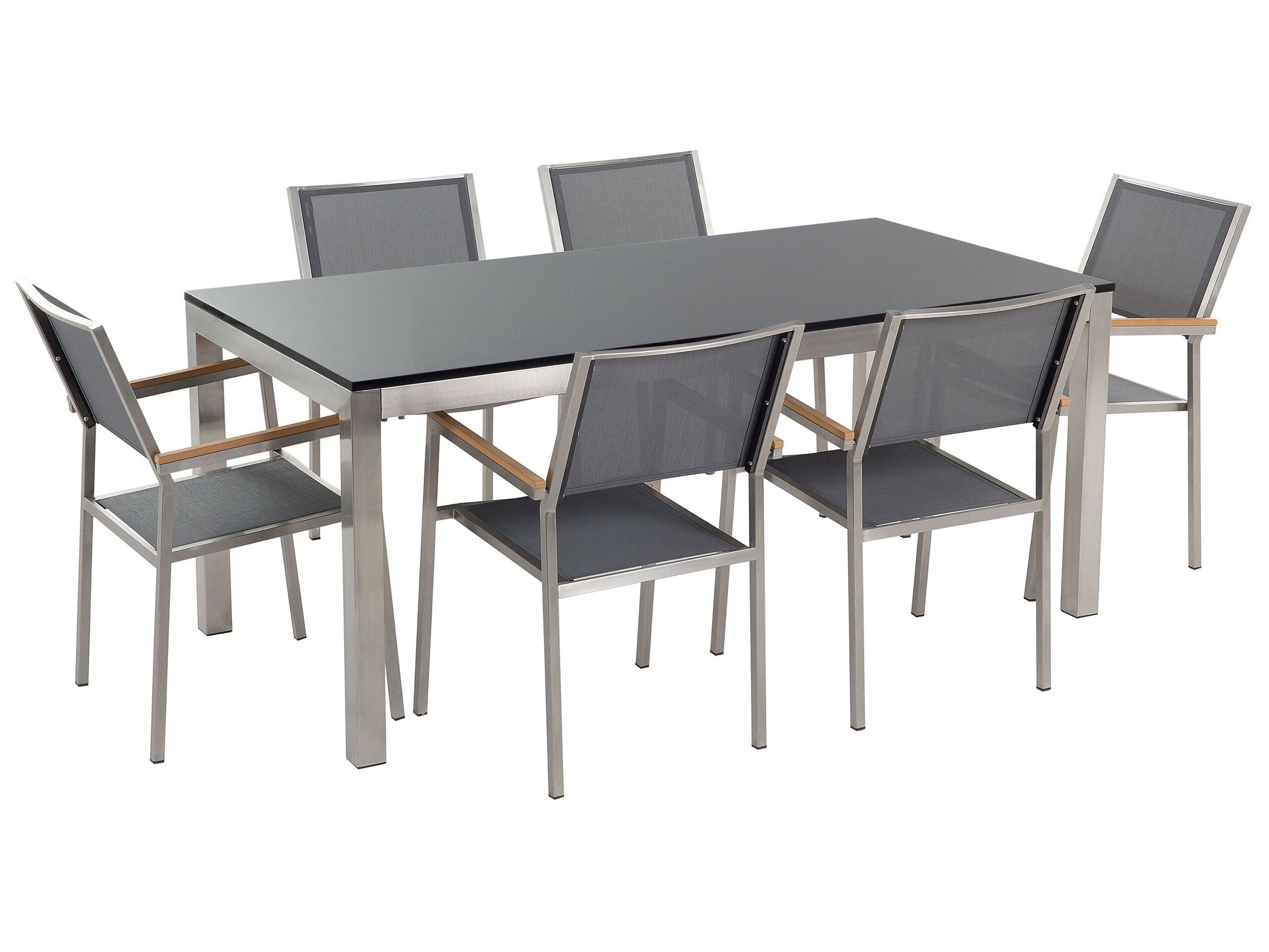 6 Seater Garden Dining Set Black Granite Top with Grey Chairs GROSSETO - Gemini Interiors