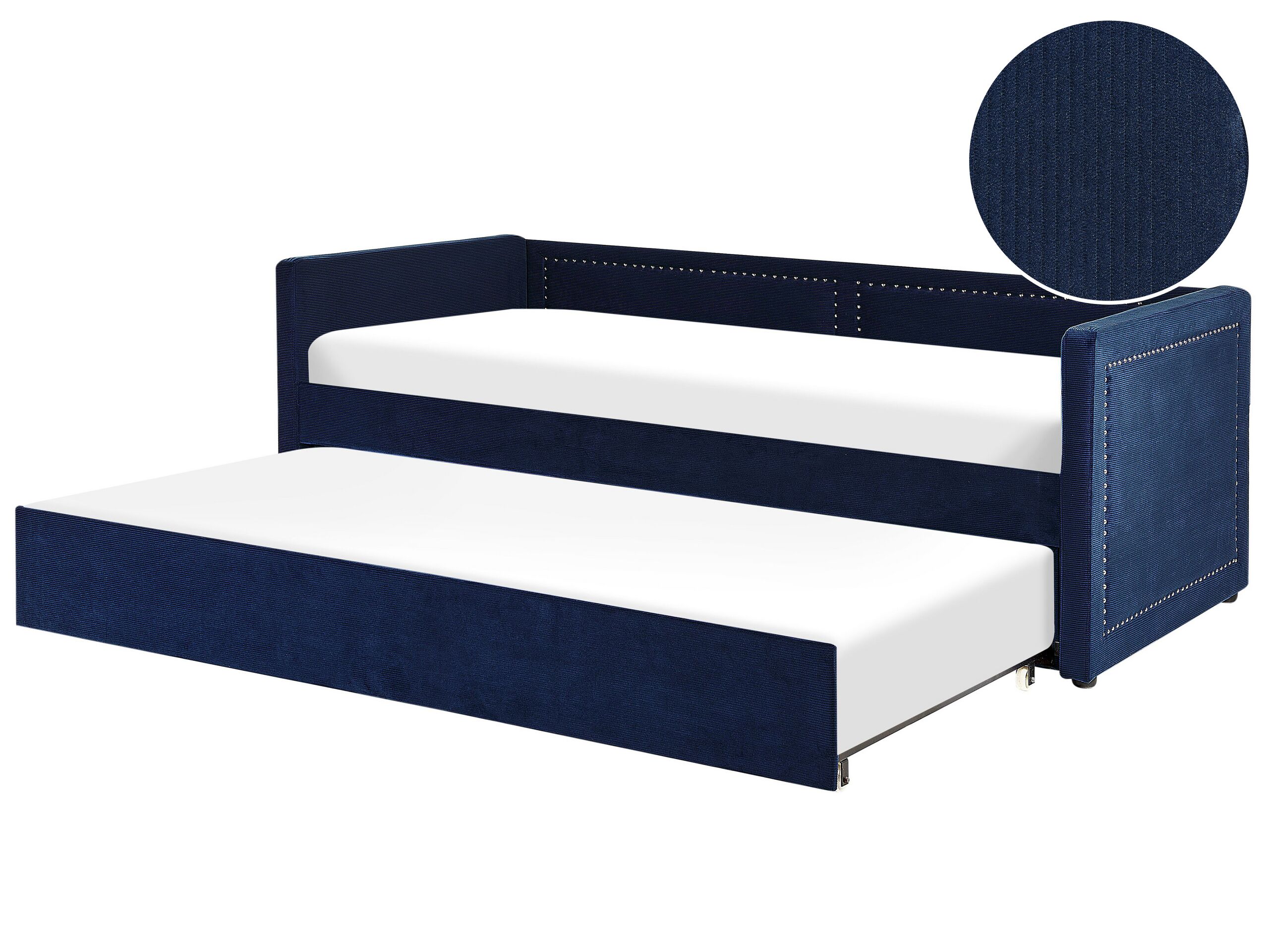 Corduroy EU Single Trundle Bed Navy Blue MIMIZAN - Gemini Interiors