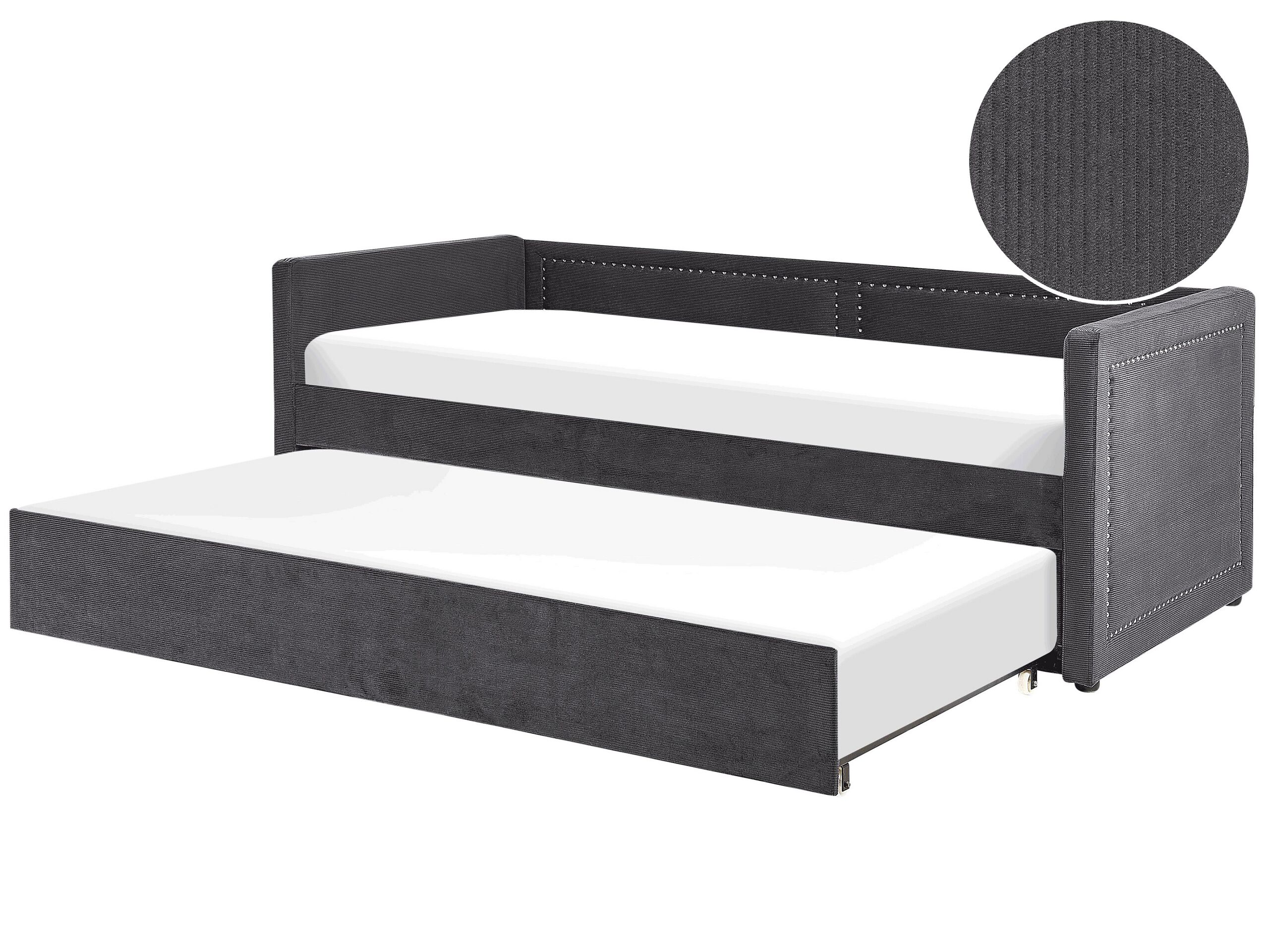 Corduroy EU Single Trundle Bed Dark Grey MIMIZAN - Gemini Interiors