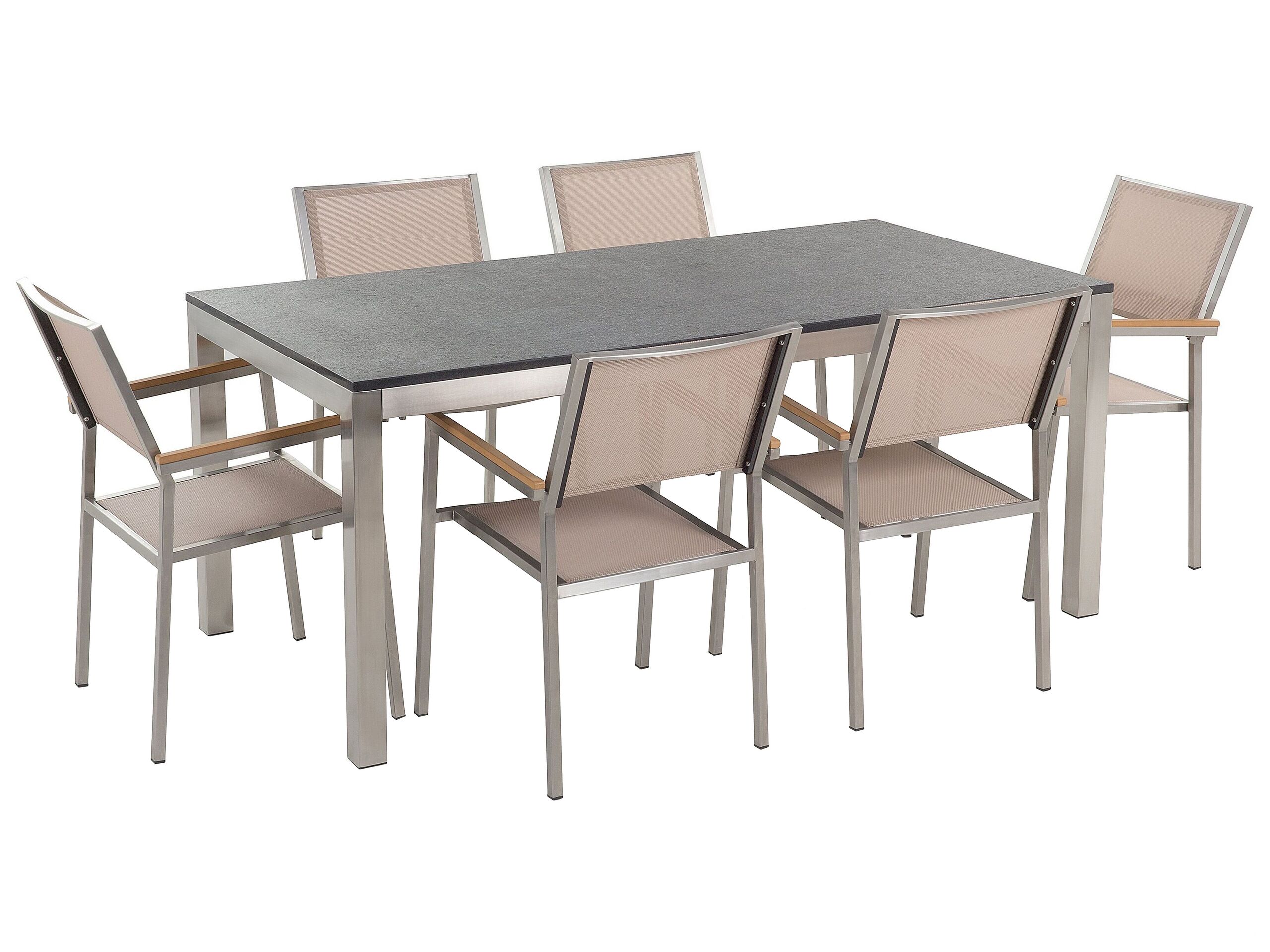 6 Seater Garden Dining Set Flamed Granite Top with Beige Chairs GROSSETO - Gemini Interiors