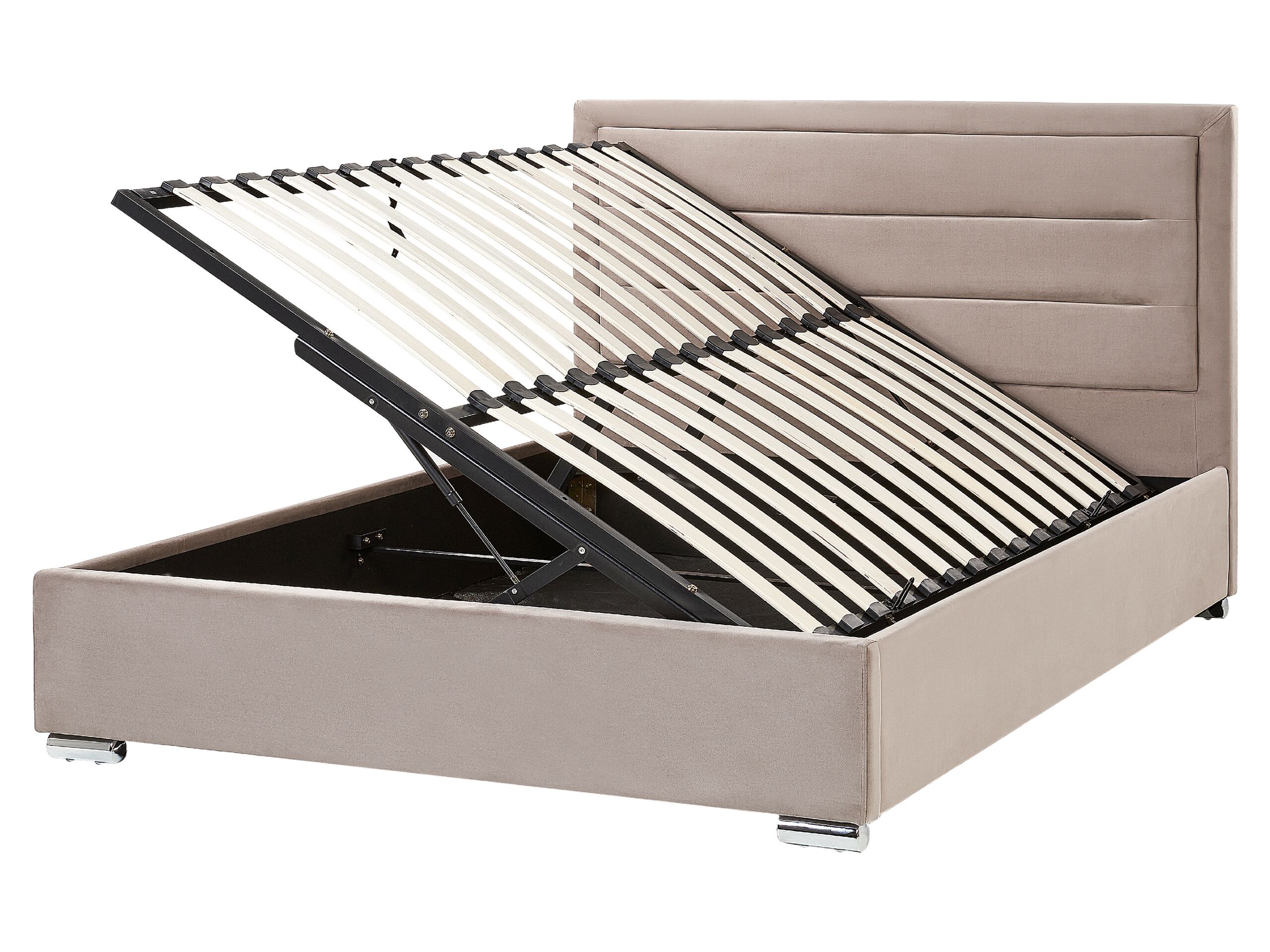 Velvet EU King Size Ottoman Bed Taupe ROUEN - Gemini Interiors