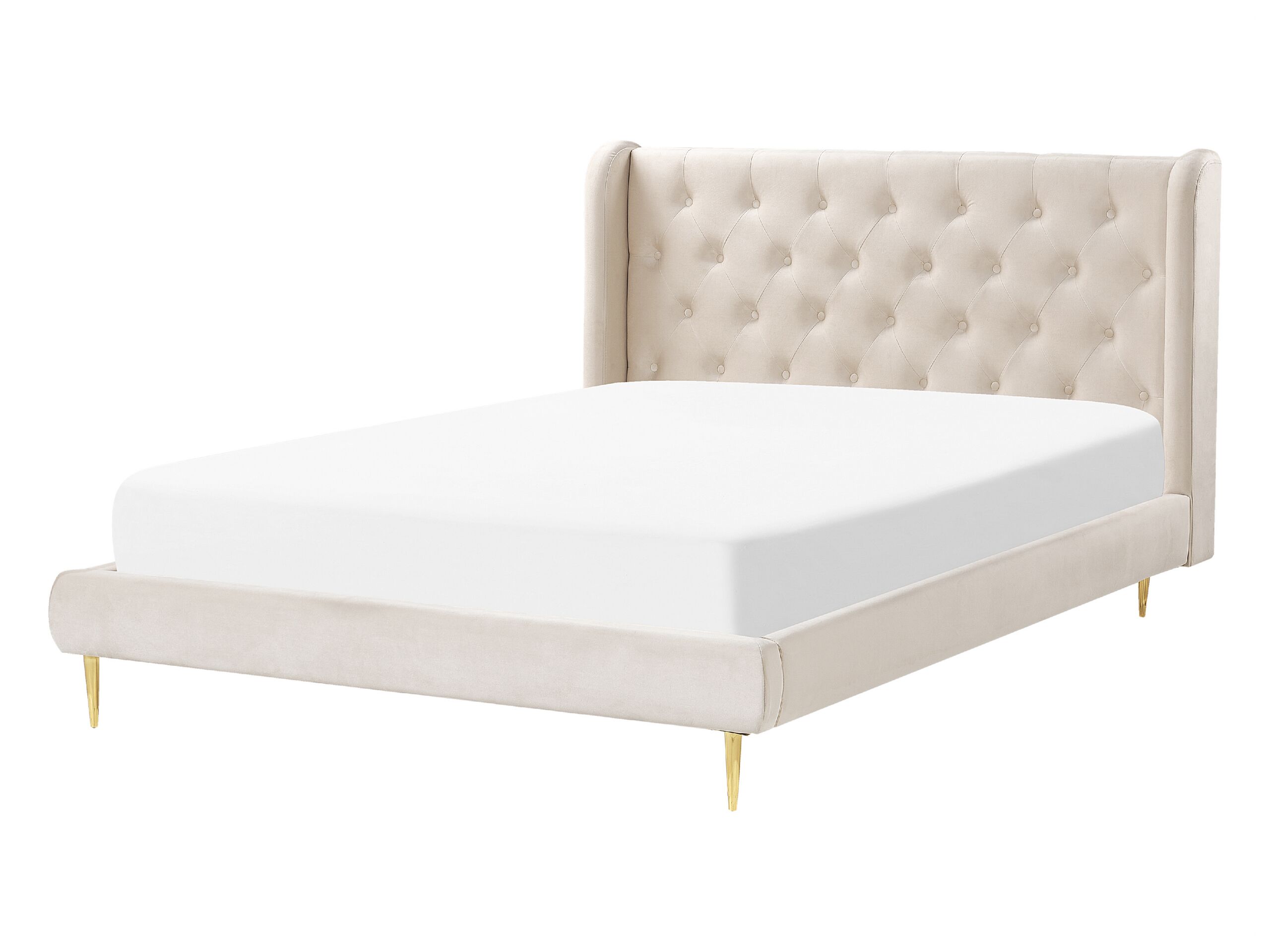 Velvet EU Double Size Bed Beige FORBACH - Gemini Interiors