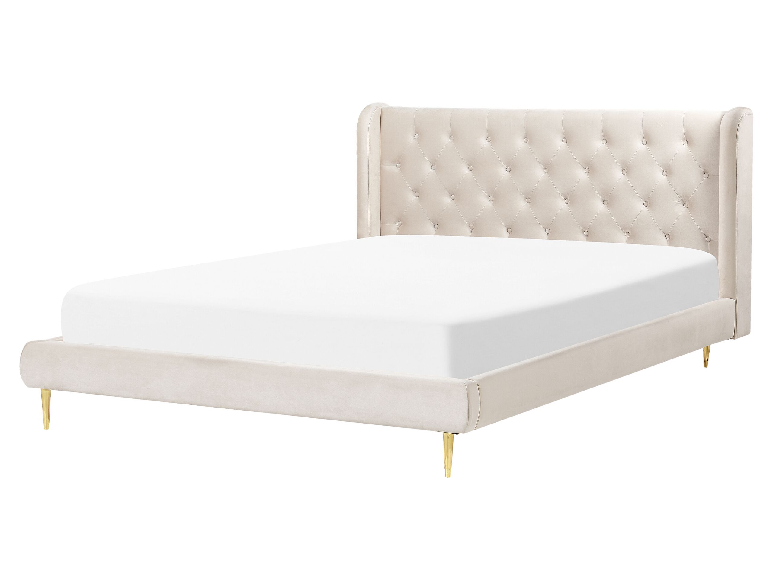 Velvet EU King Size Bed Beige FORBACH - Gemini Interiors
