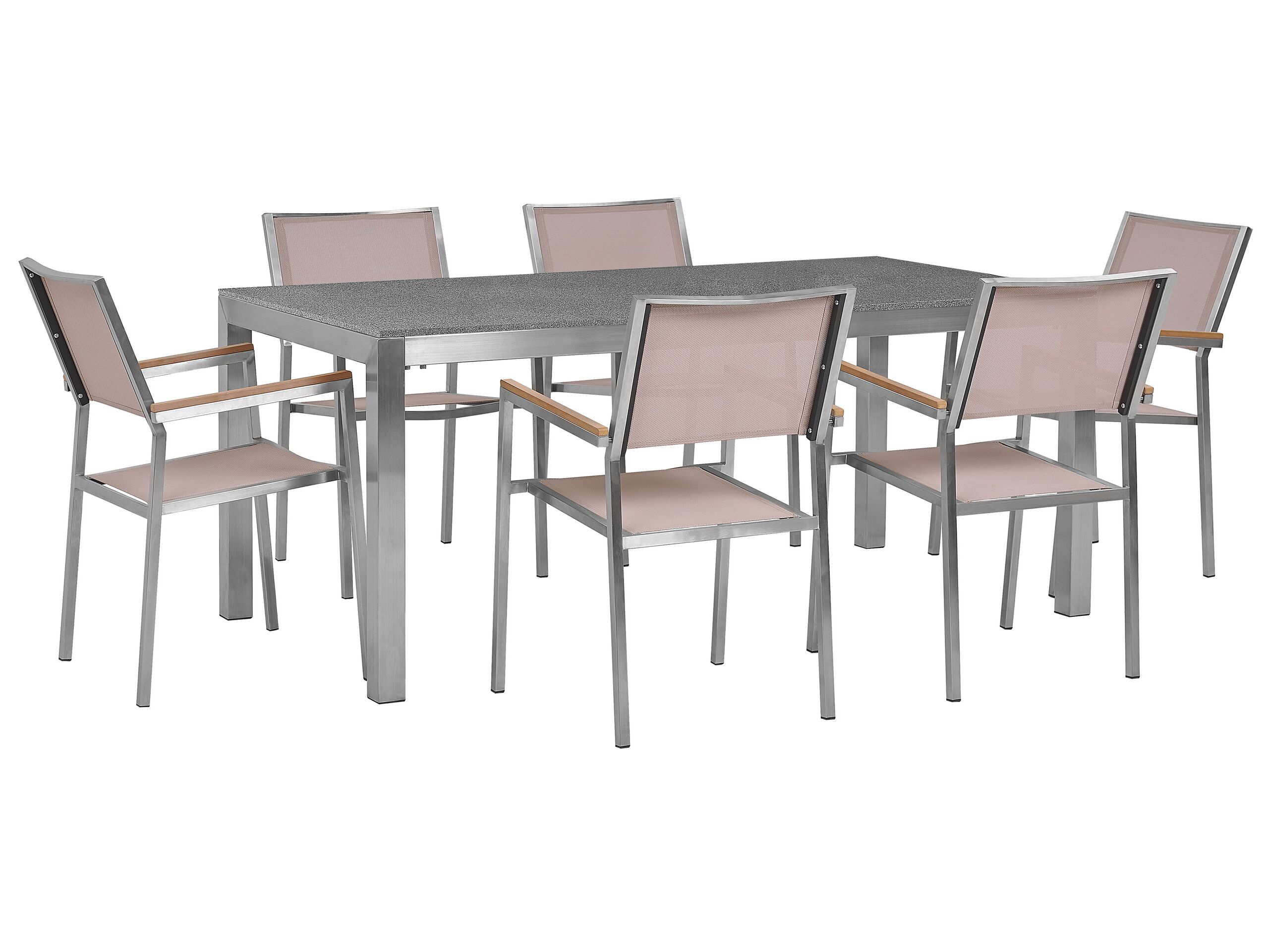 6 Seater Garden Dining Set Grey Granite Top with Beige Chairs GROSSETO - Gemini Interiors
