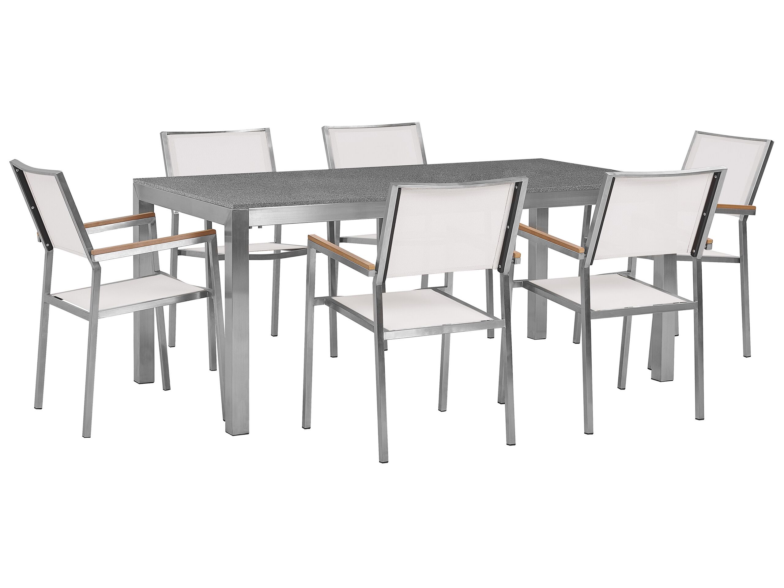 6 Seater Garden Dining Set Grey Granite Top with White Chairs GROSSETO - Gemini Interiors