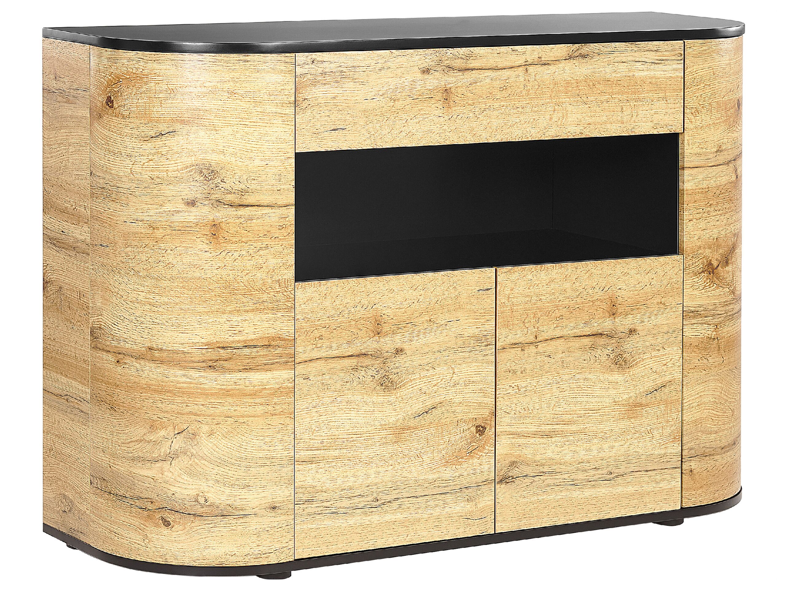 4 Door Sideboard Light Wood and Black JEROME - Gemini Interiors