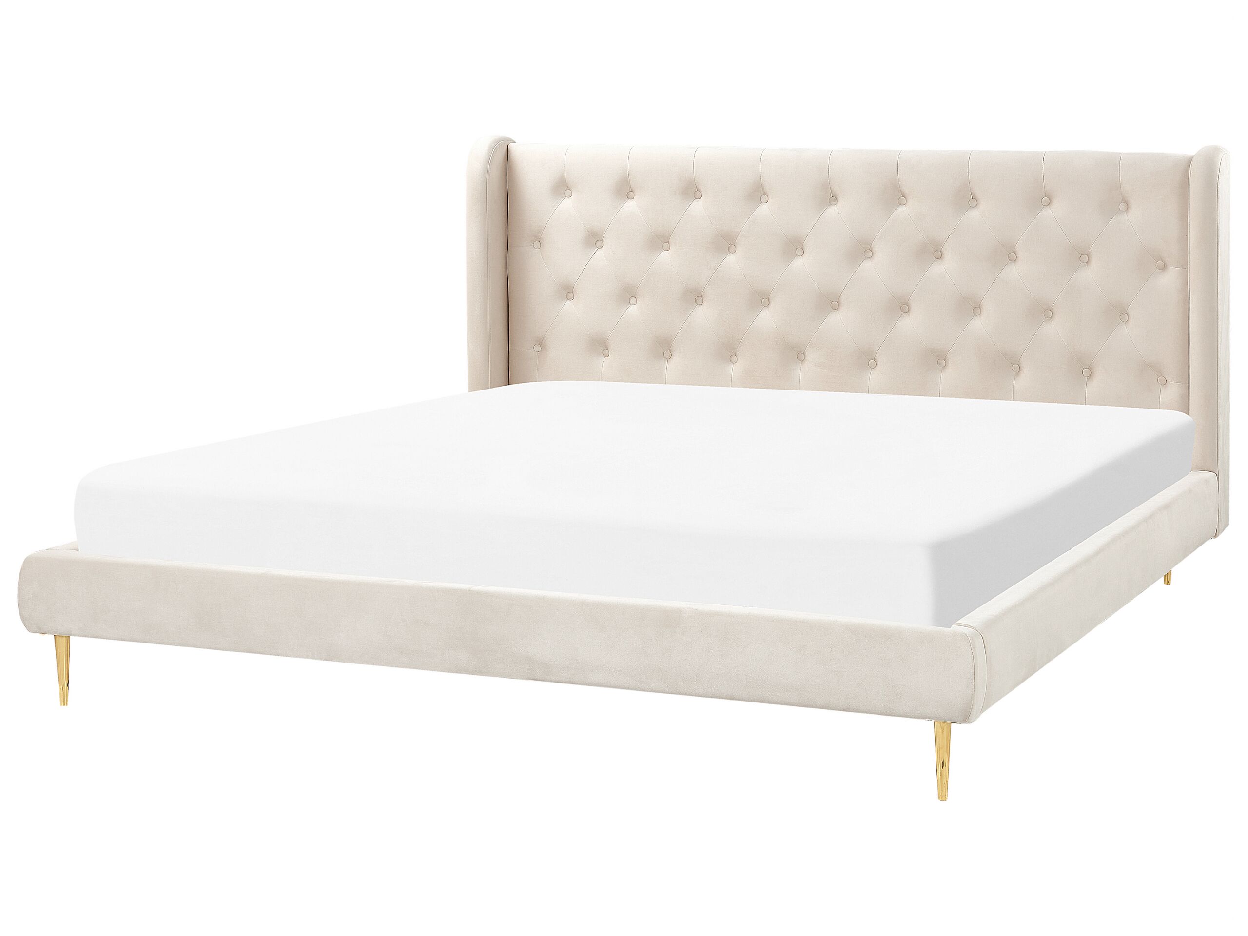 Velvet EU Super King Size Bed Beige FORBACH - Gemini Interiors