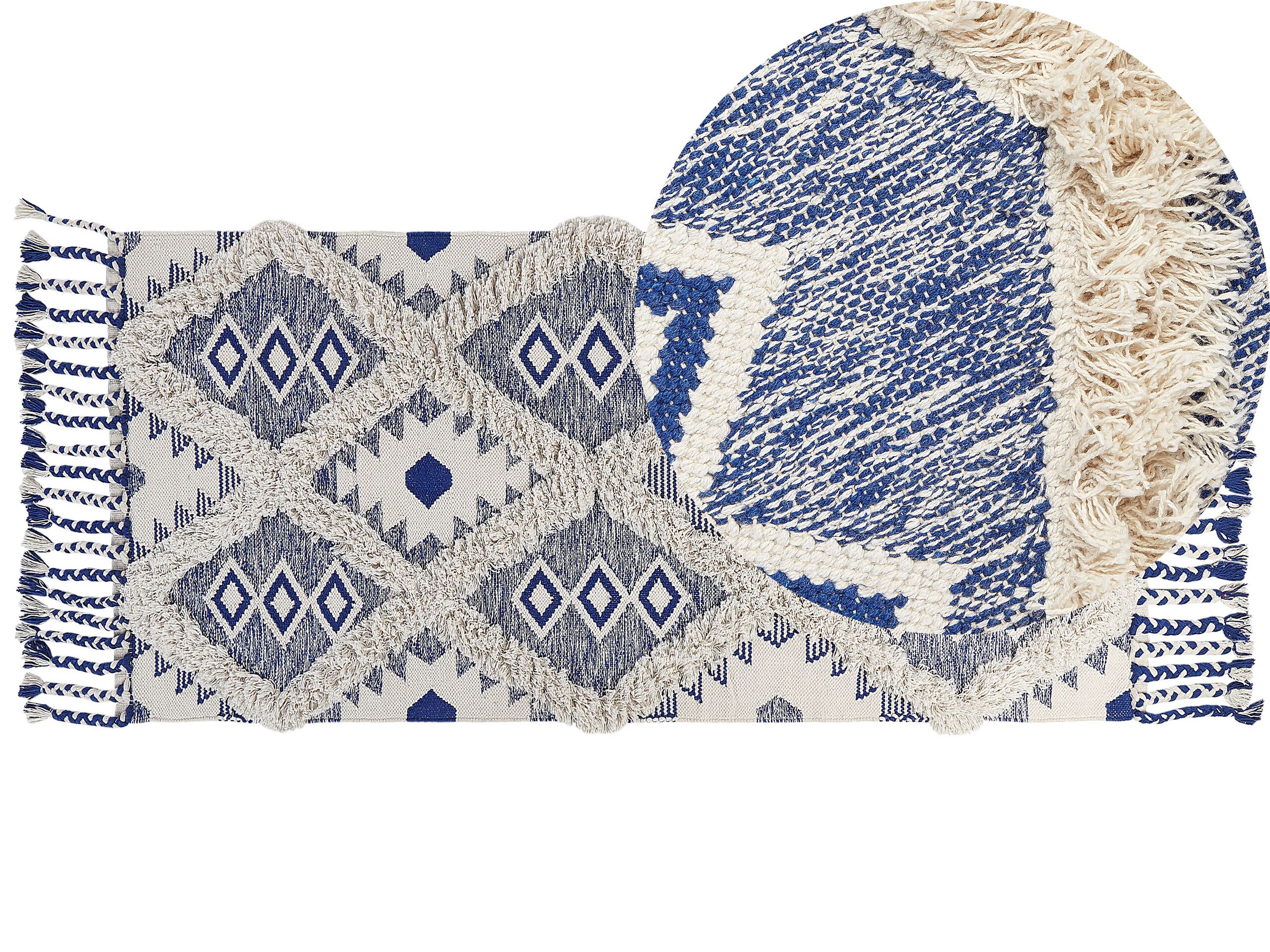 Cotton Runner Rug 80x200cm Light Beige and Blue - Gemini Interiors