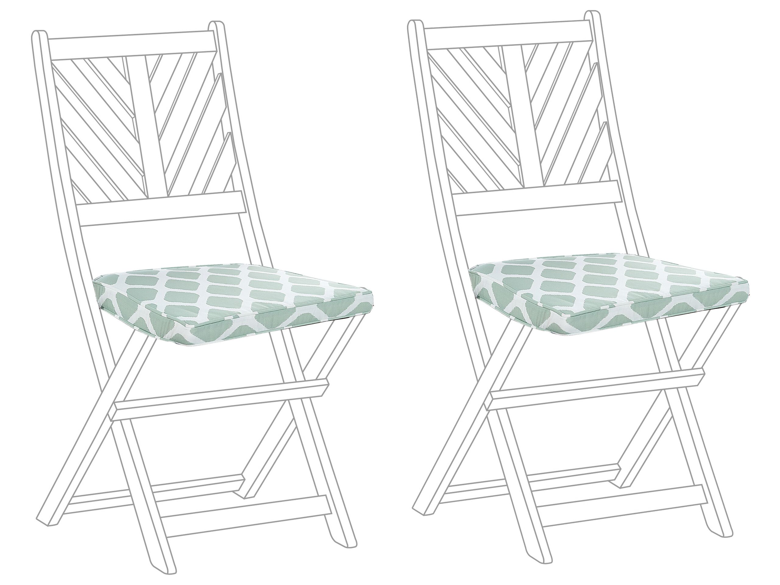 Set of 2 Outdoor Seat Pad Cushions Diamond Pattern Green and White TERNI - Gemini Interiors