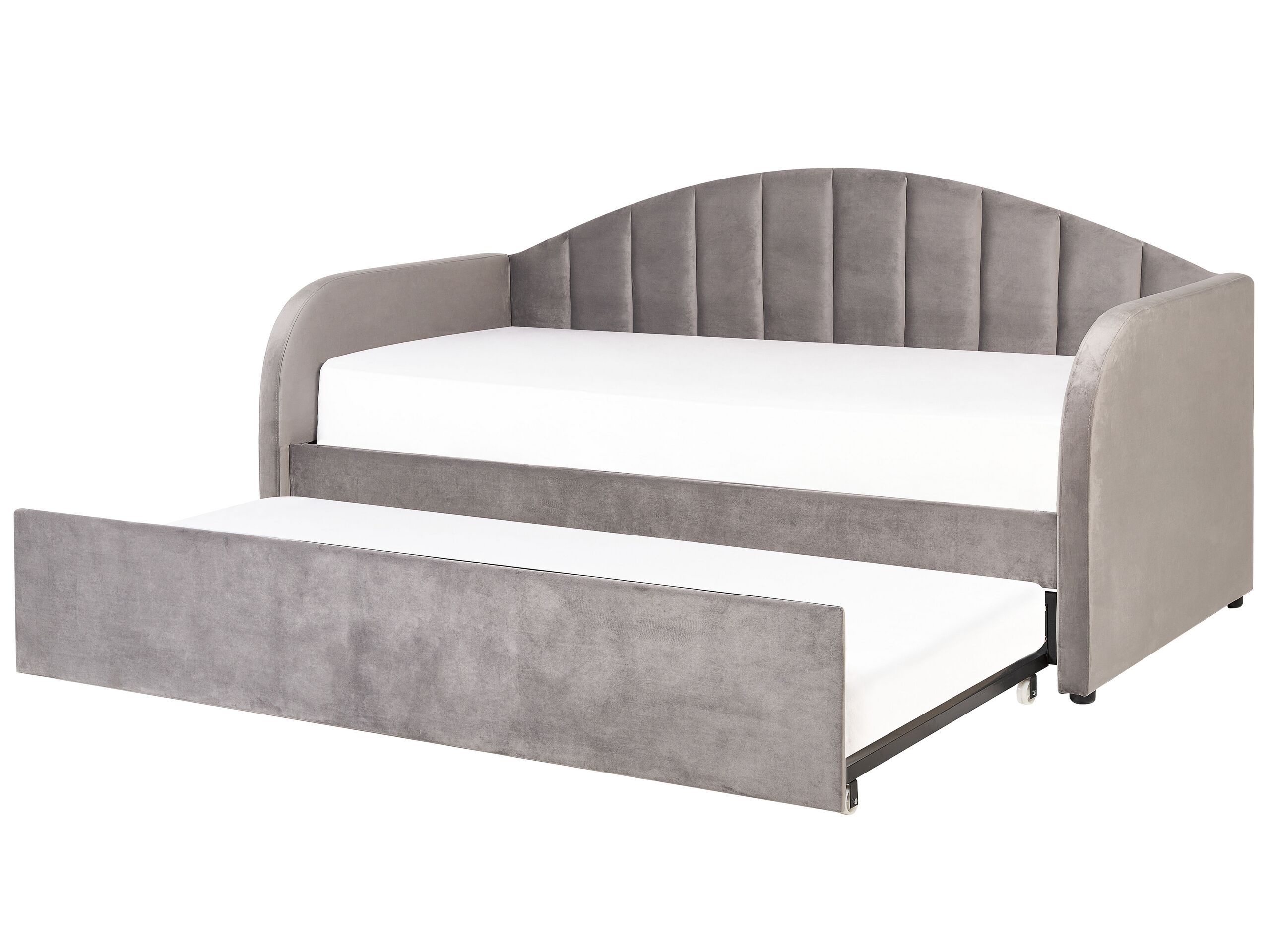 Velvet EU Single Trundle Bed Grey EYBURIE - Gemini Interiors