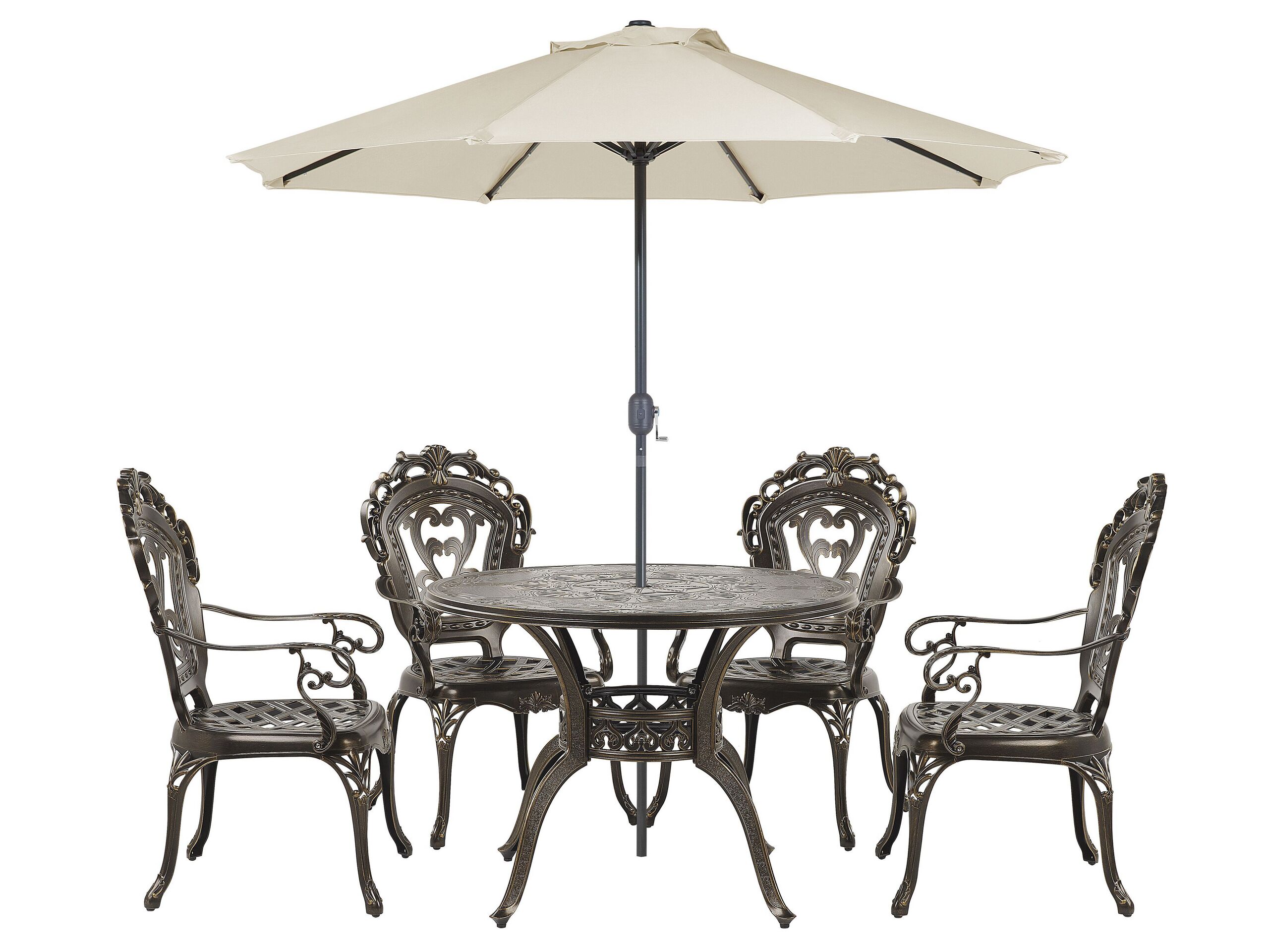 4 Seater Metal Garden Dining Set Brown SAPRI with Parasol (16 Options) - Gemini Interiors