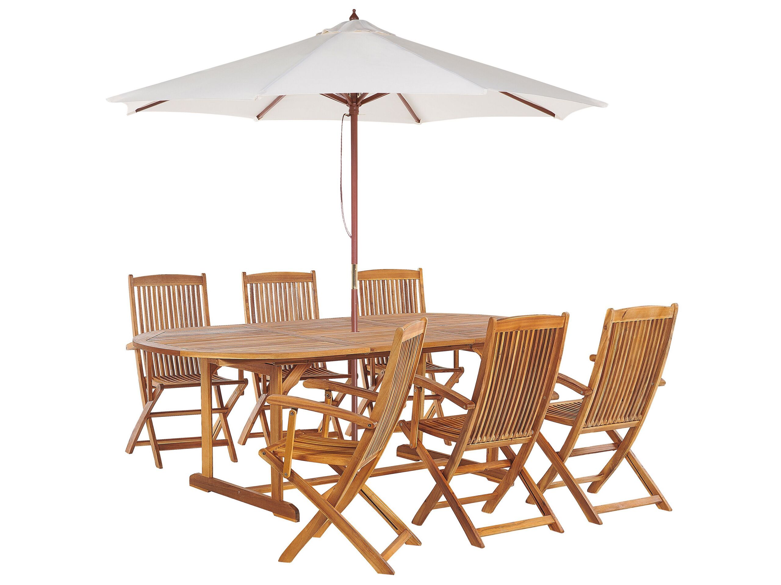 6 Seater Acacia Wood Garden Dining Set MAUI with Parasol (12 Options) - Gemini Interiors