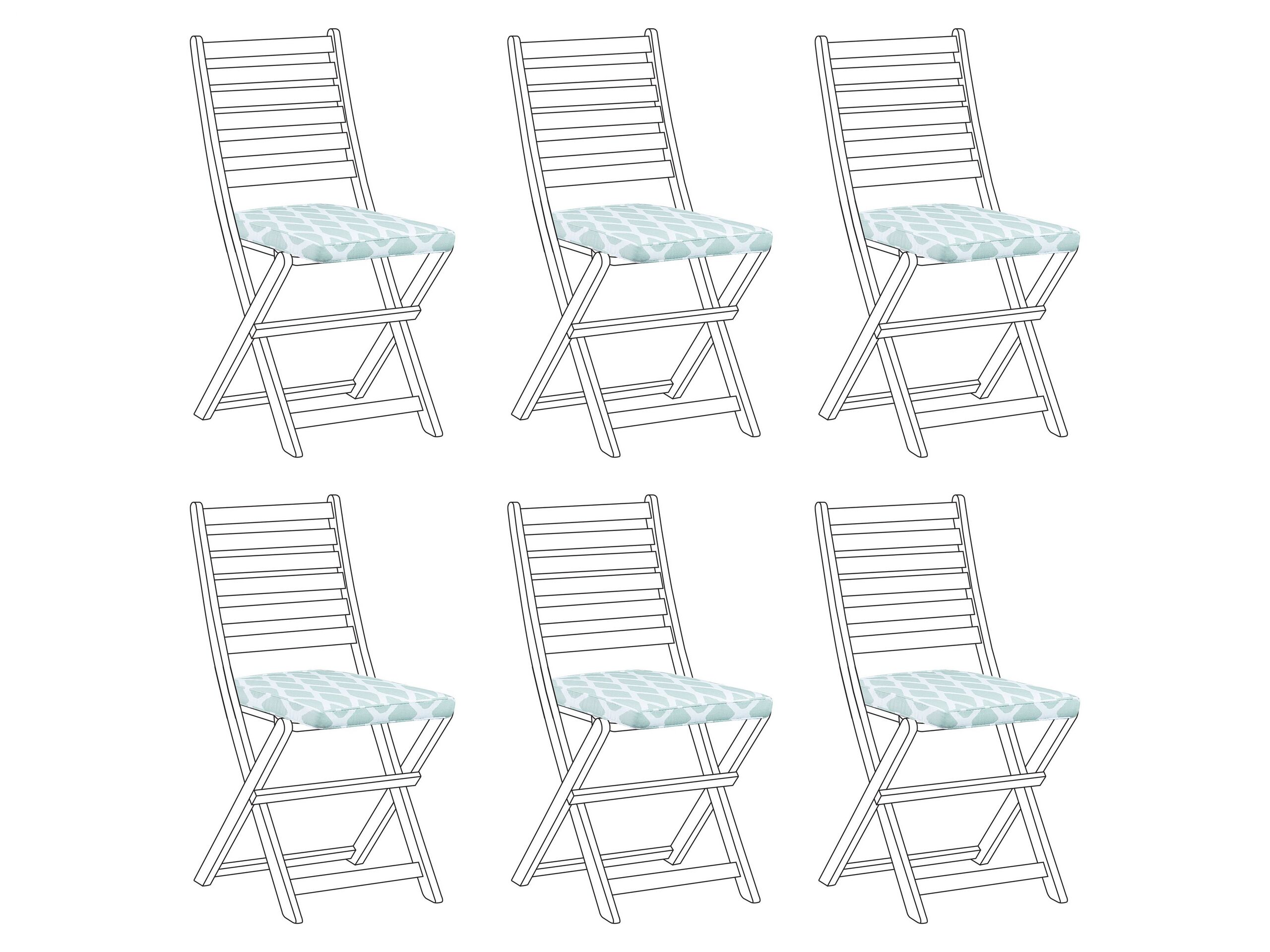 Set of 6 Outdoor Seat Pad Cushions Diamond Pattern Green and White TOLVE - Gemini Interiors