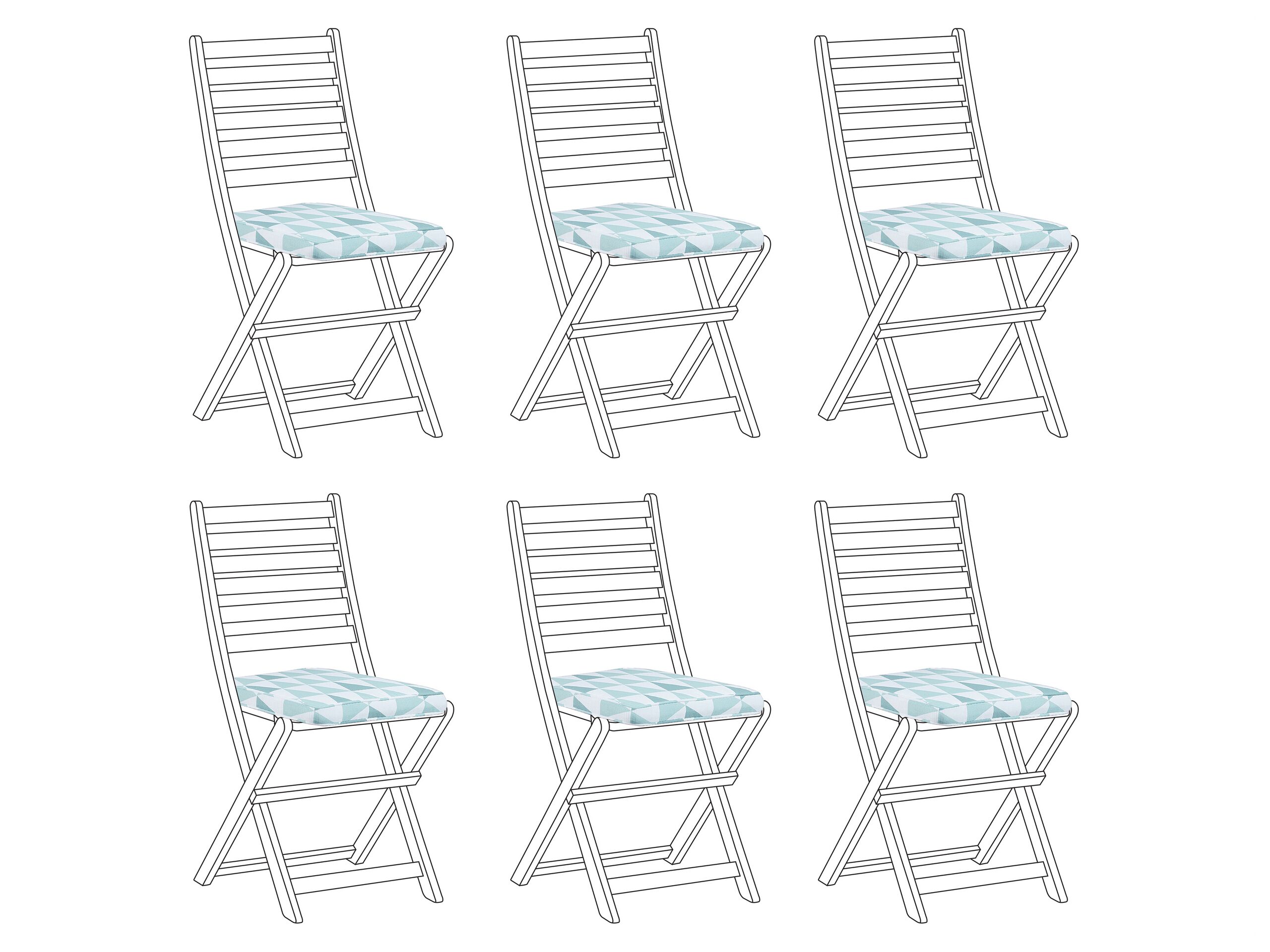 Set of 6 Outdoor Seat Pad Cushions Triangle Pattern Blue and White TOLVE - Gemini Interiors