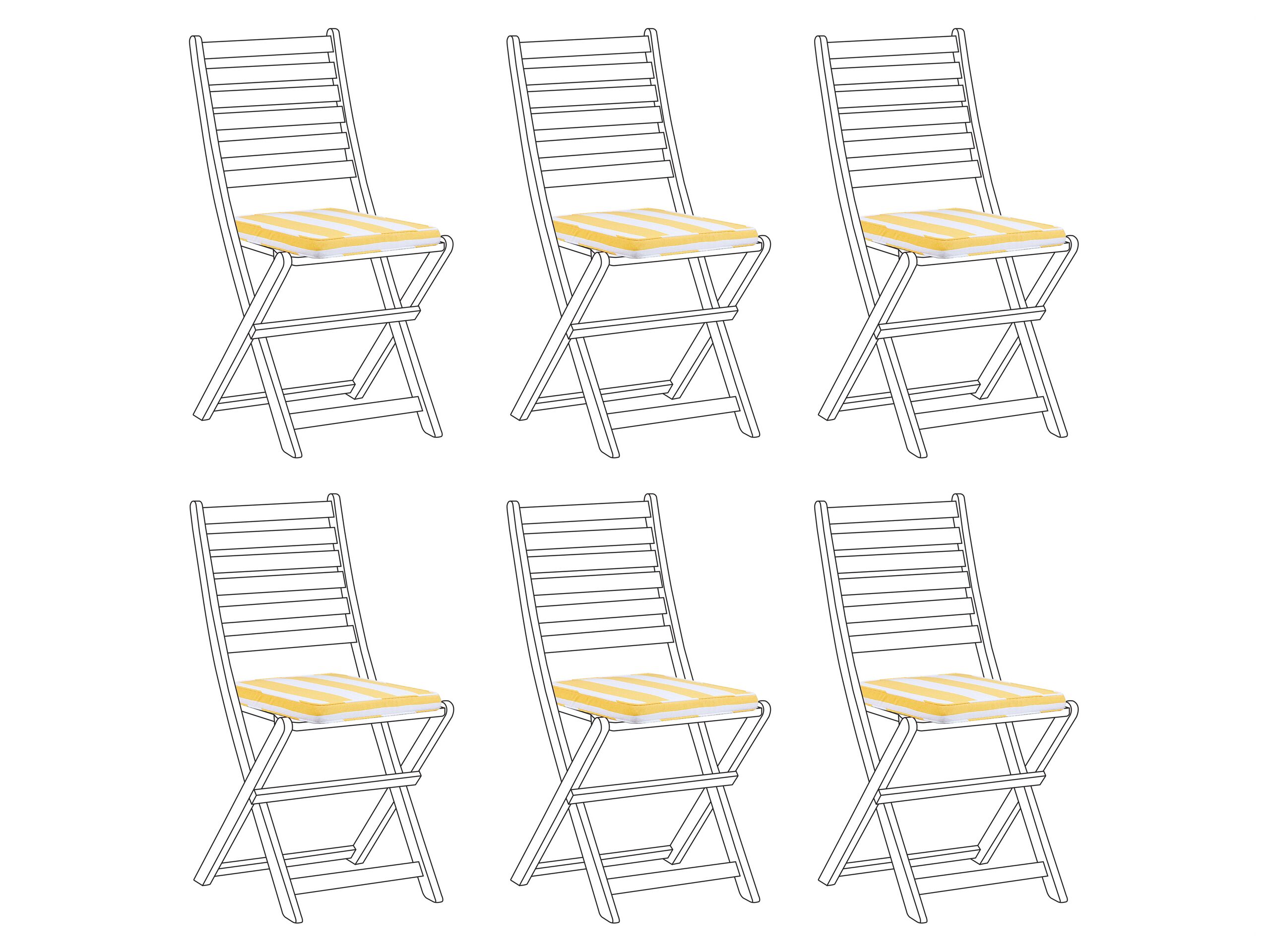 Set of 6 Outdoor Seat Pad Cushions Striped Pattern Yellow and White TOLVE - Gemini Interiors
