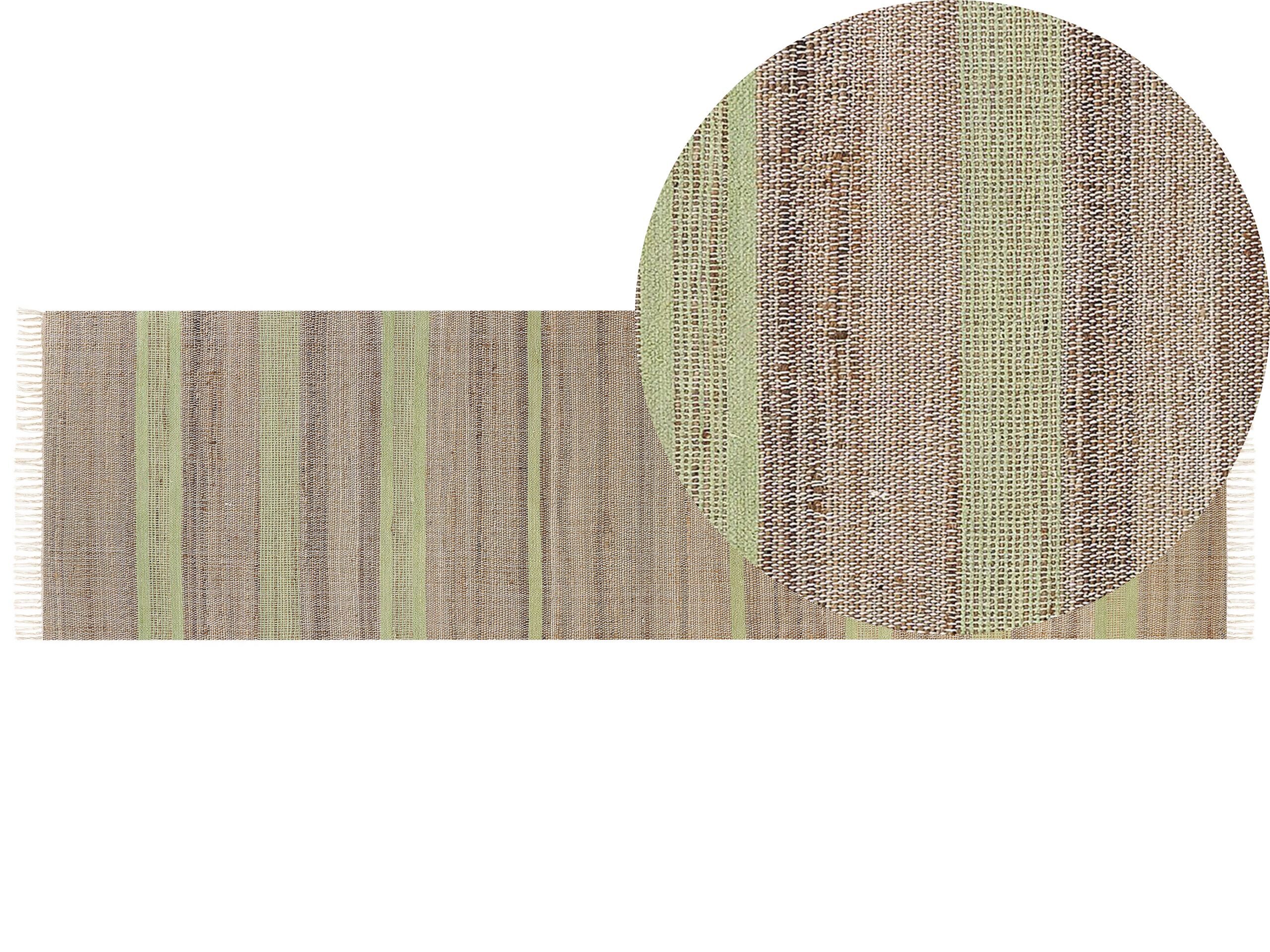 Jute Runner Rug 80x300cm Beige and Light Green - Gemini Interiors