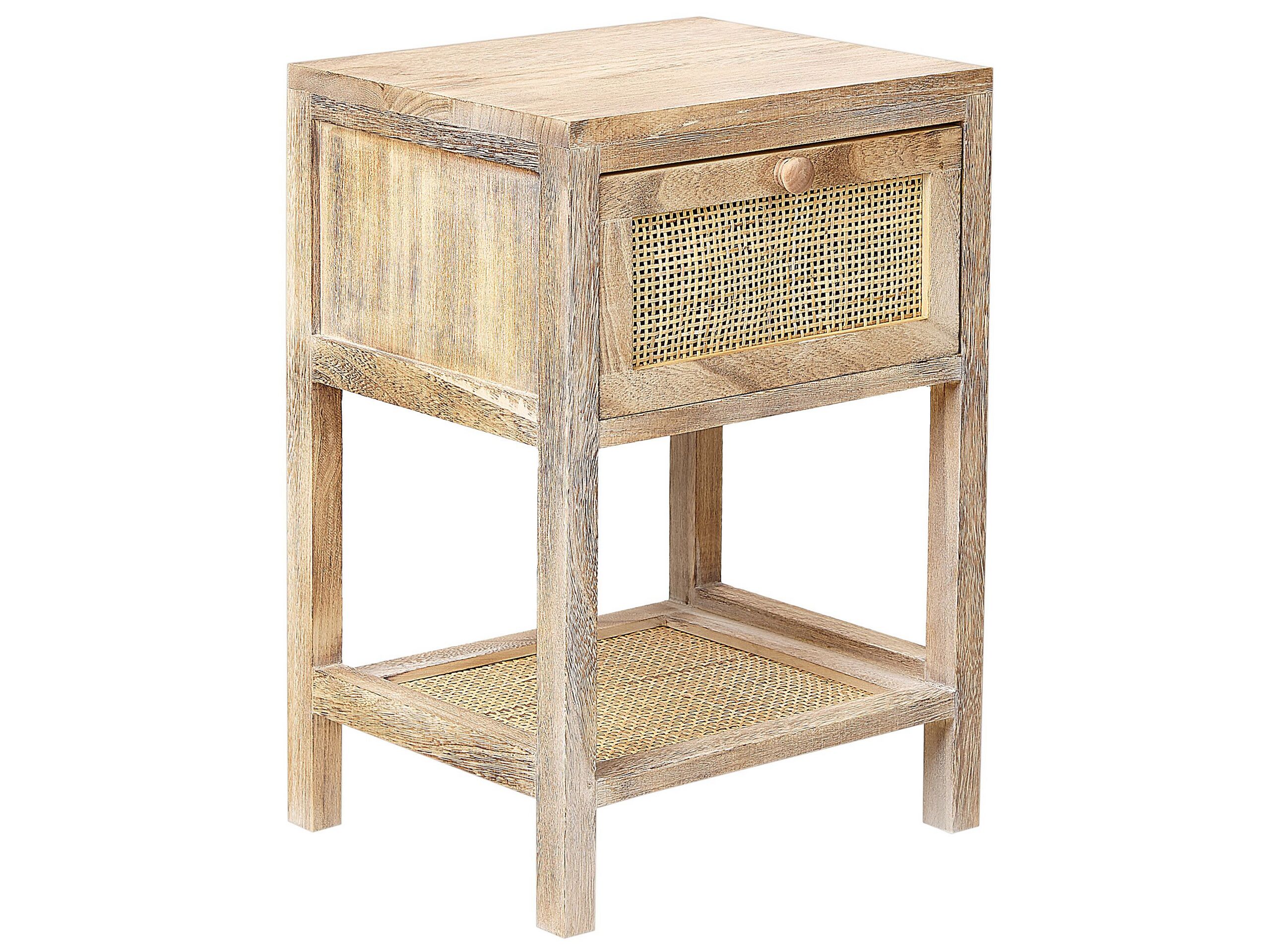 Bedside Table - BARNET 1 Drawer Nightstand Light Wood 35cm - Gemini Interiors