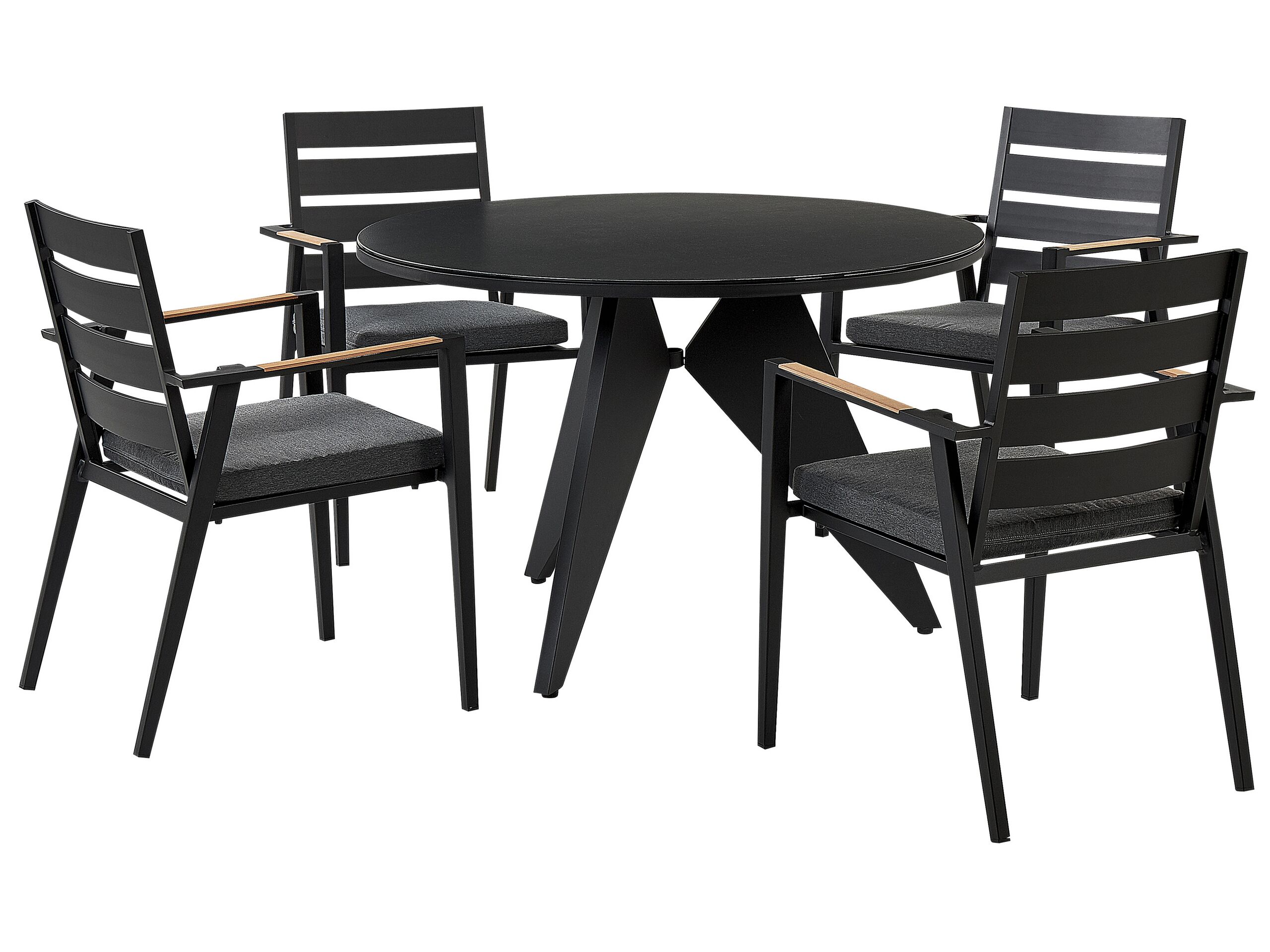 4 Seater Aluminium Garden Dining Set with Grey Cushions Black OLMETTO/TAVIANO - Gemini Interiors