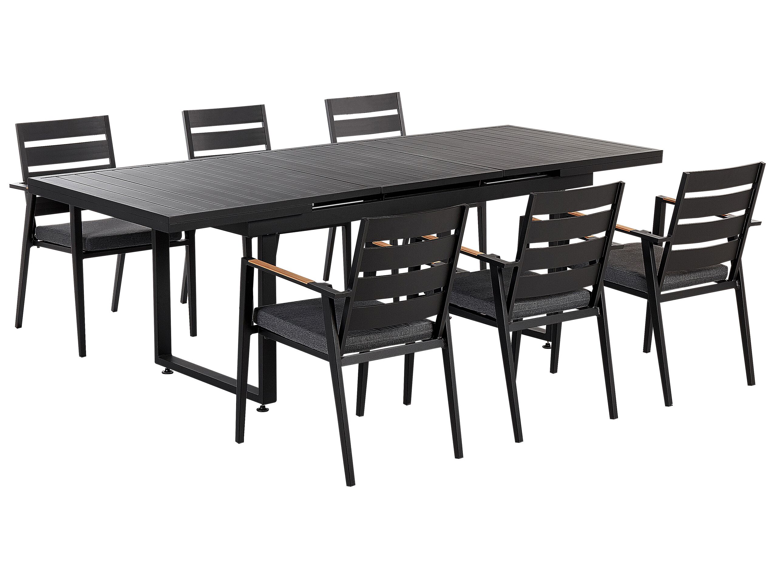 6 Seater Aluminium Garden Dining Set with Grey Cushions Black VALCANETTO/TAVIANO - Gemini Interiors