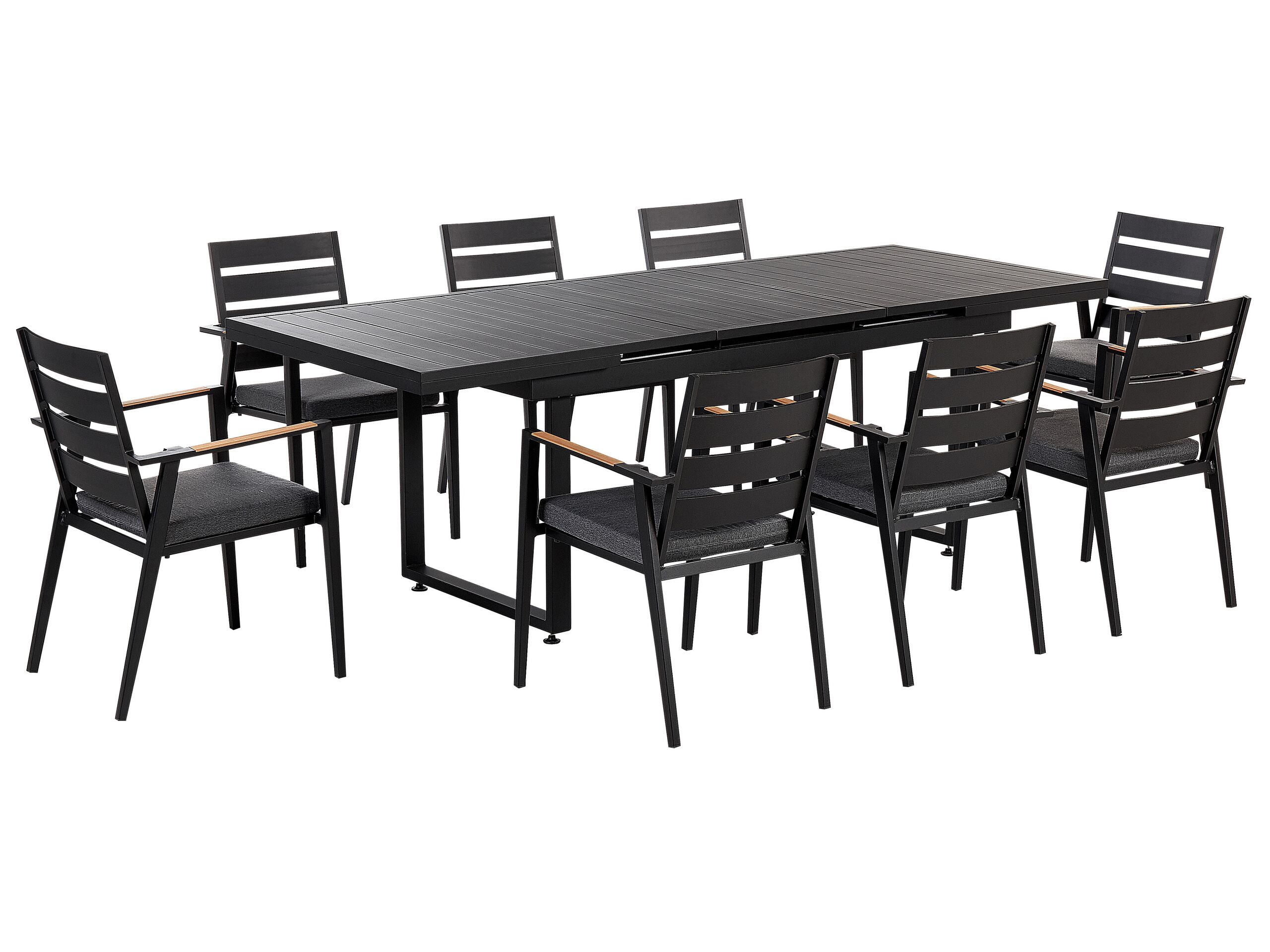 8 Seater Aluminium Garden Dining Set with Grey Cushions Black VALCANETTO/TAVIANO - Gemini Interiors