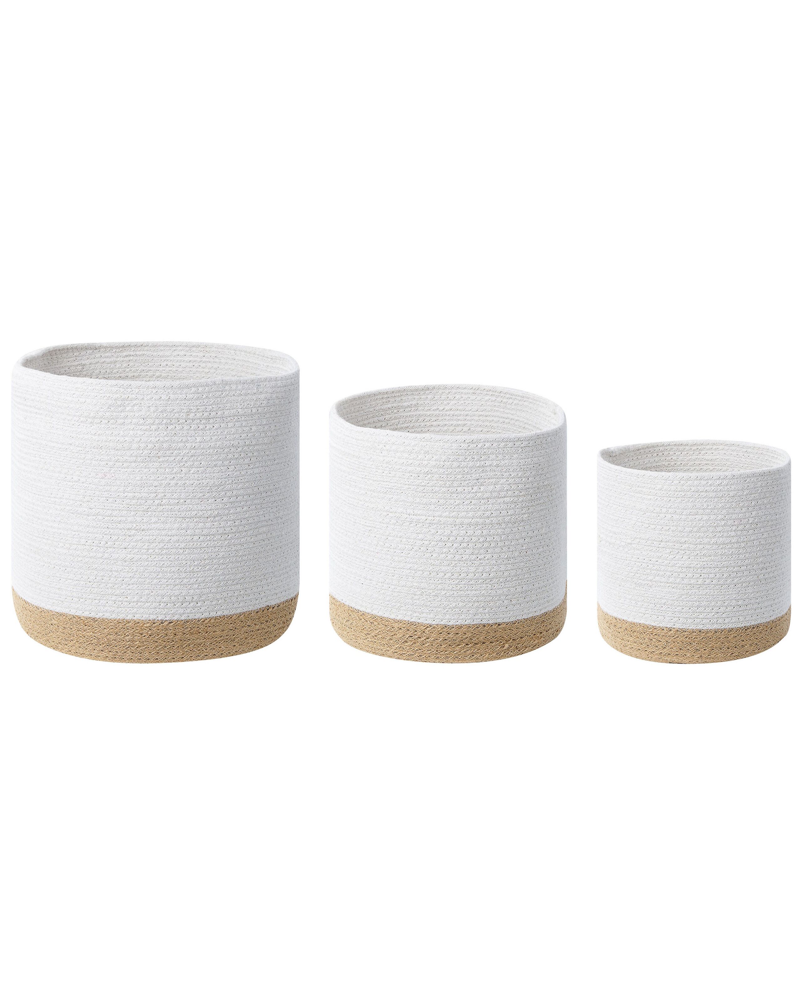 Set of 3 Cotton Baskets White and Beige - Gemini Interiors