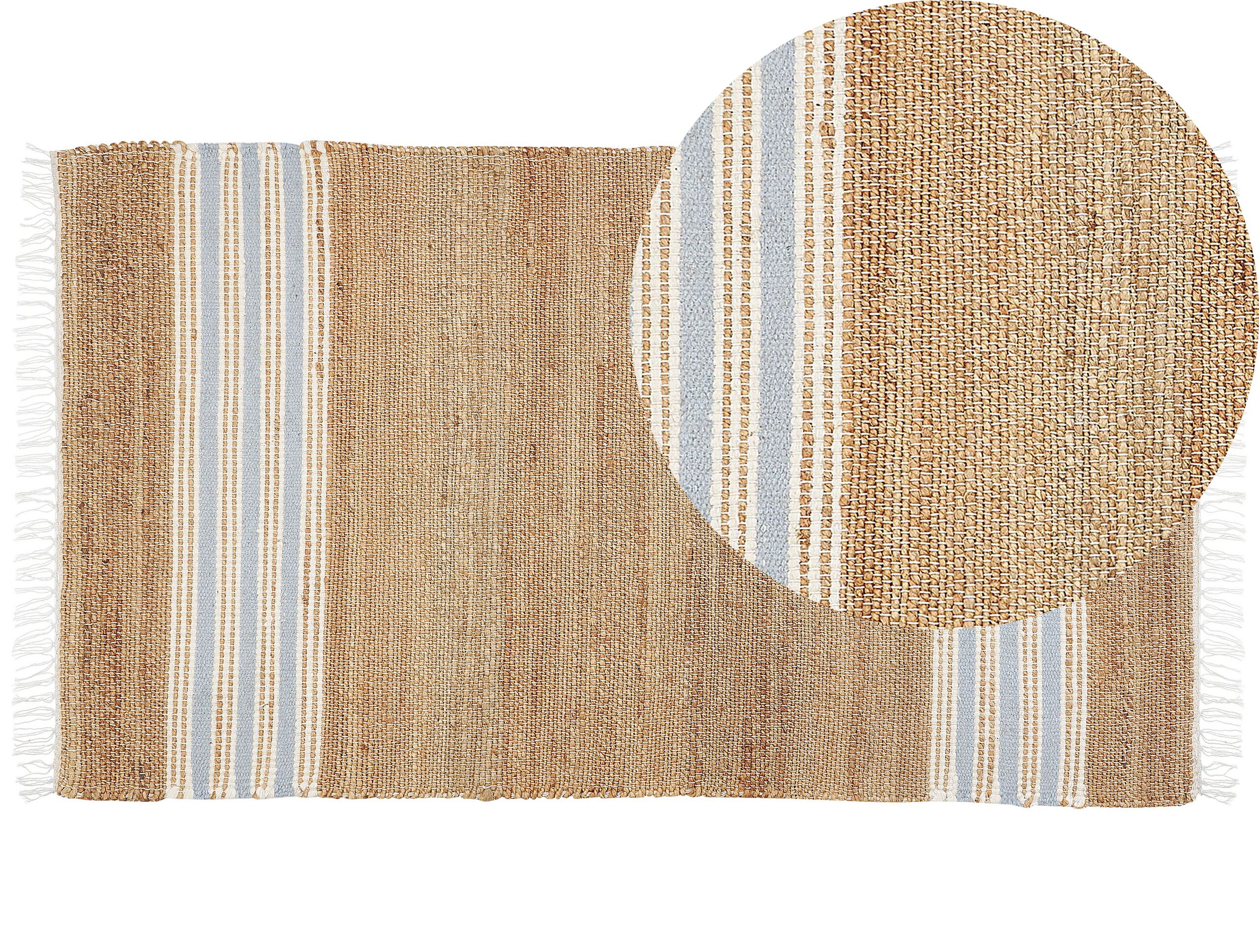 Jute Area Rug 80x150cm Beige and Light Blue - Gemini Interiors