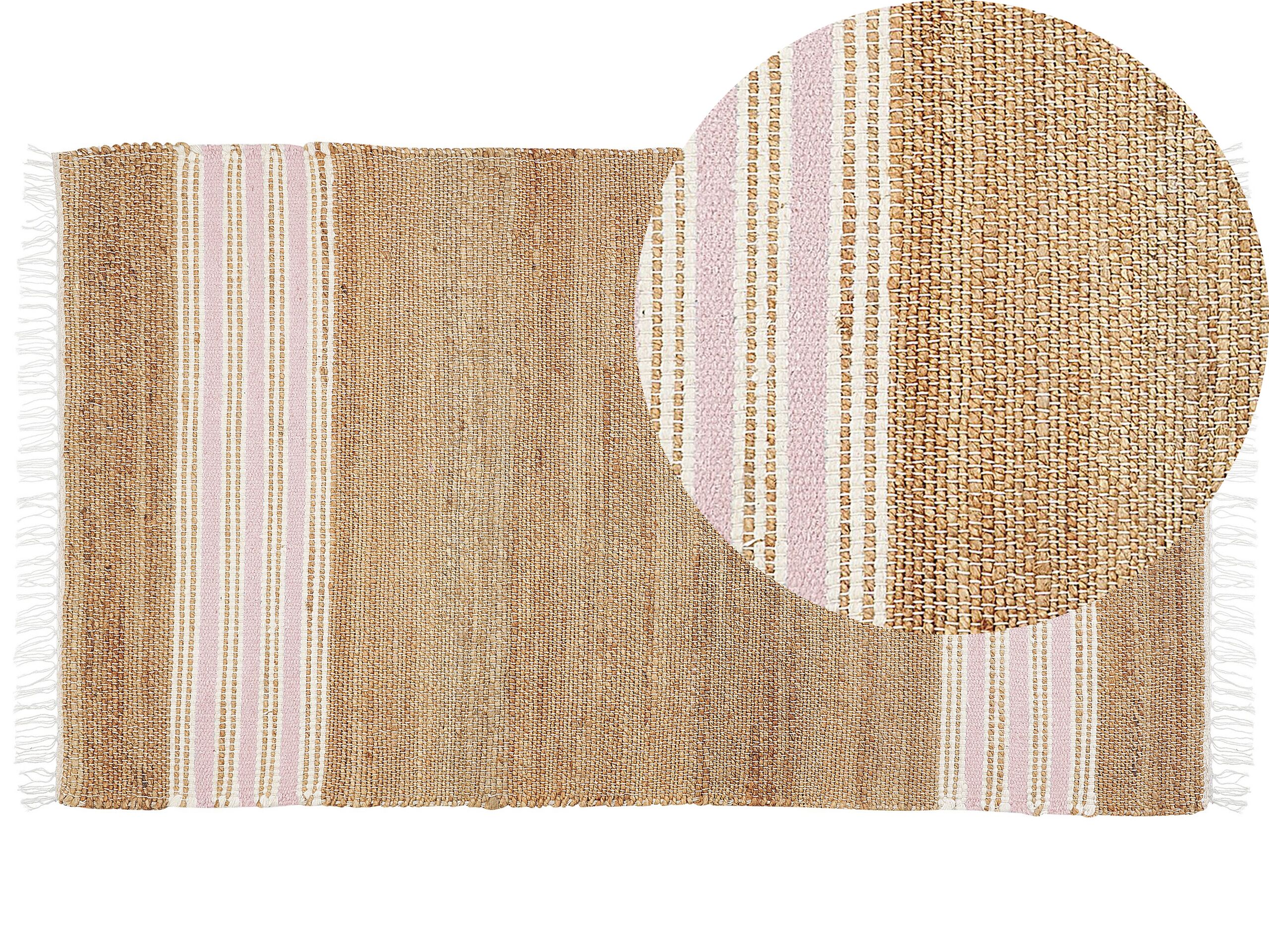 Jute Area Rug 80x150cm Beige and Pastel Pink - Gemini Interiors
