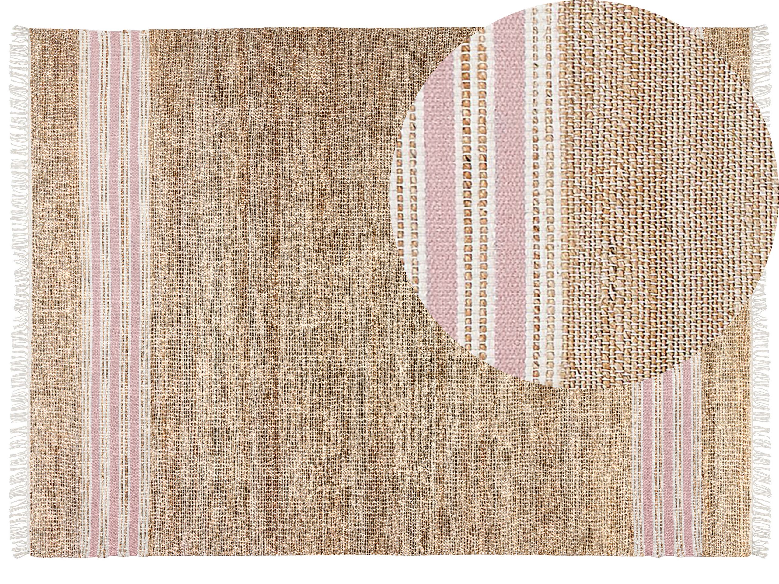 Jute Area Rug 160x230cm Beige and Pastel Pink - Gemini Interiors