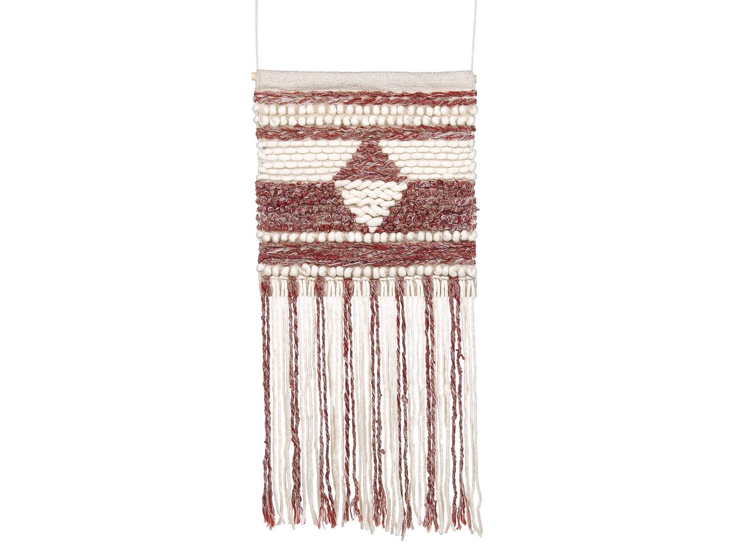 Wool Wall Hanging with Tassels Red and Beige SAIF - Gemini Interiors