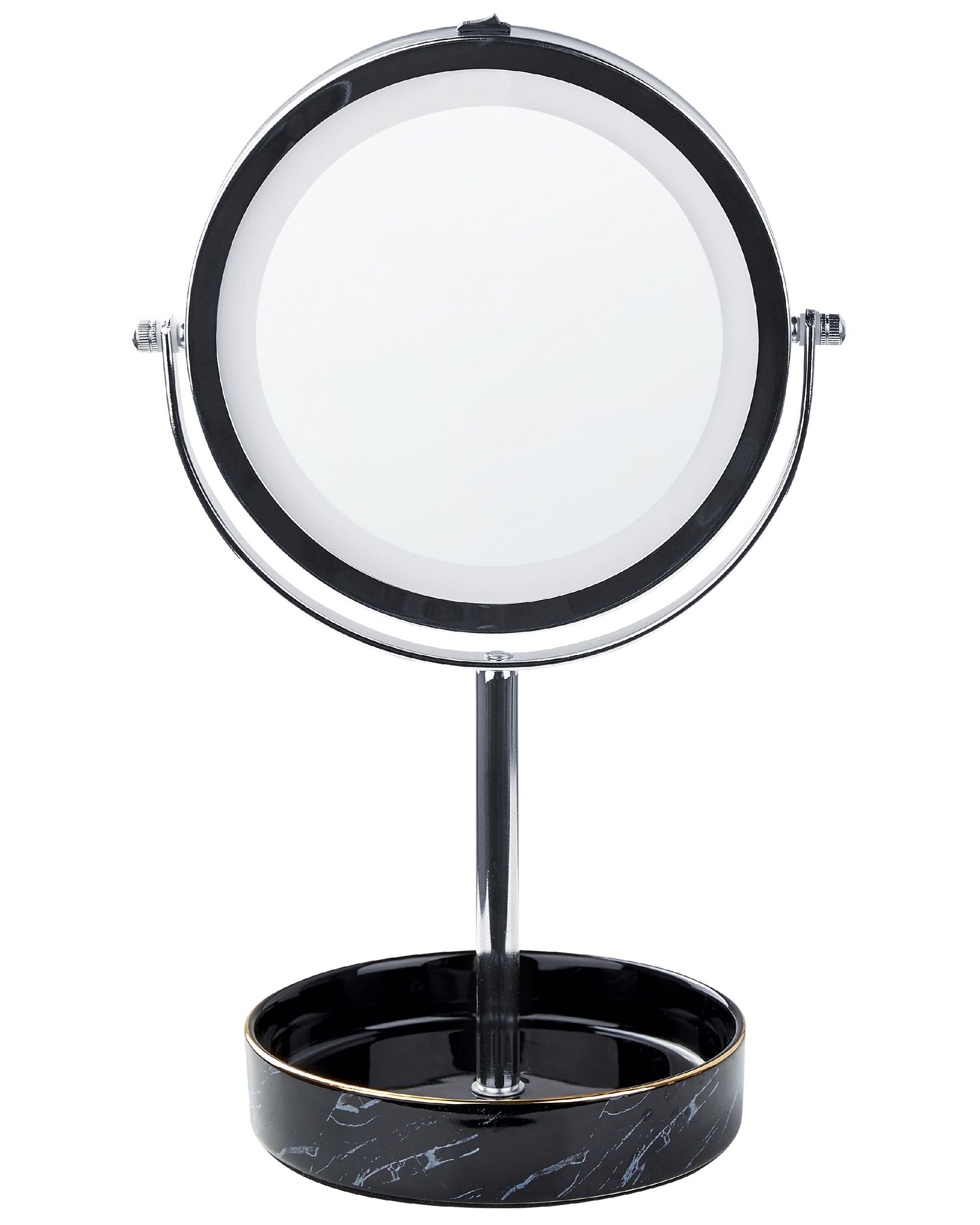 Lighted Makeup Mirror 26cm Silver and Black - Gemini Interiors