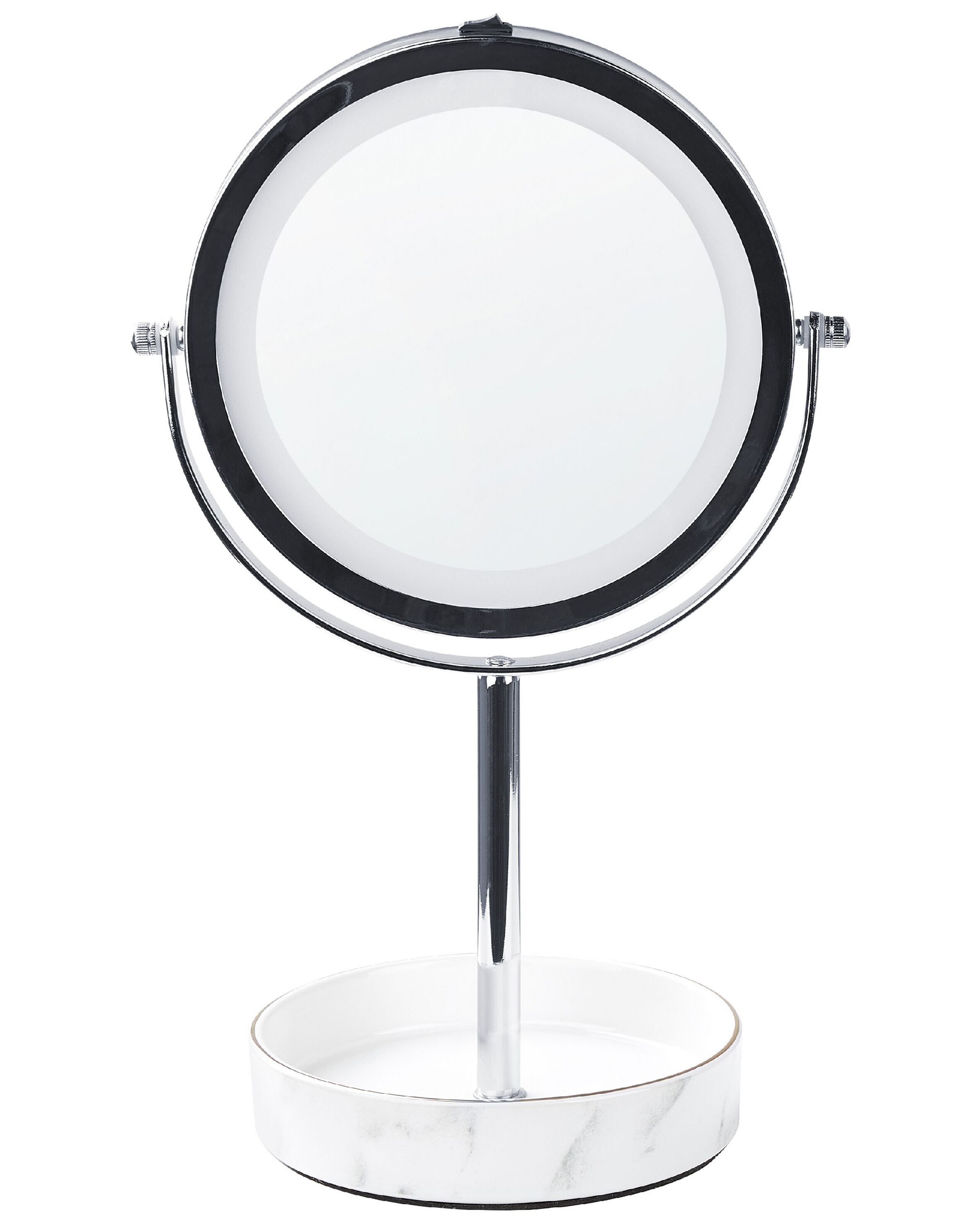 Lighted Makeup Mirror 26cm Silver and White - Gemini Interiors