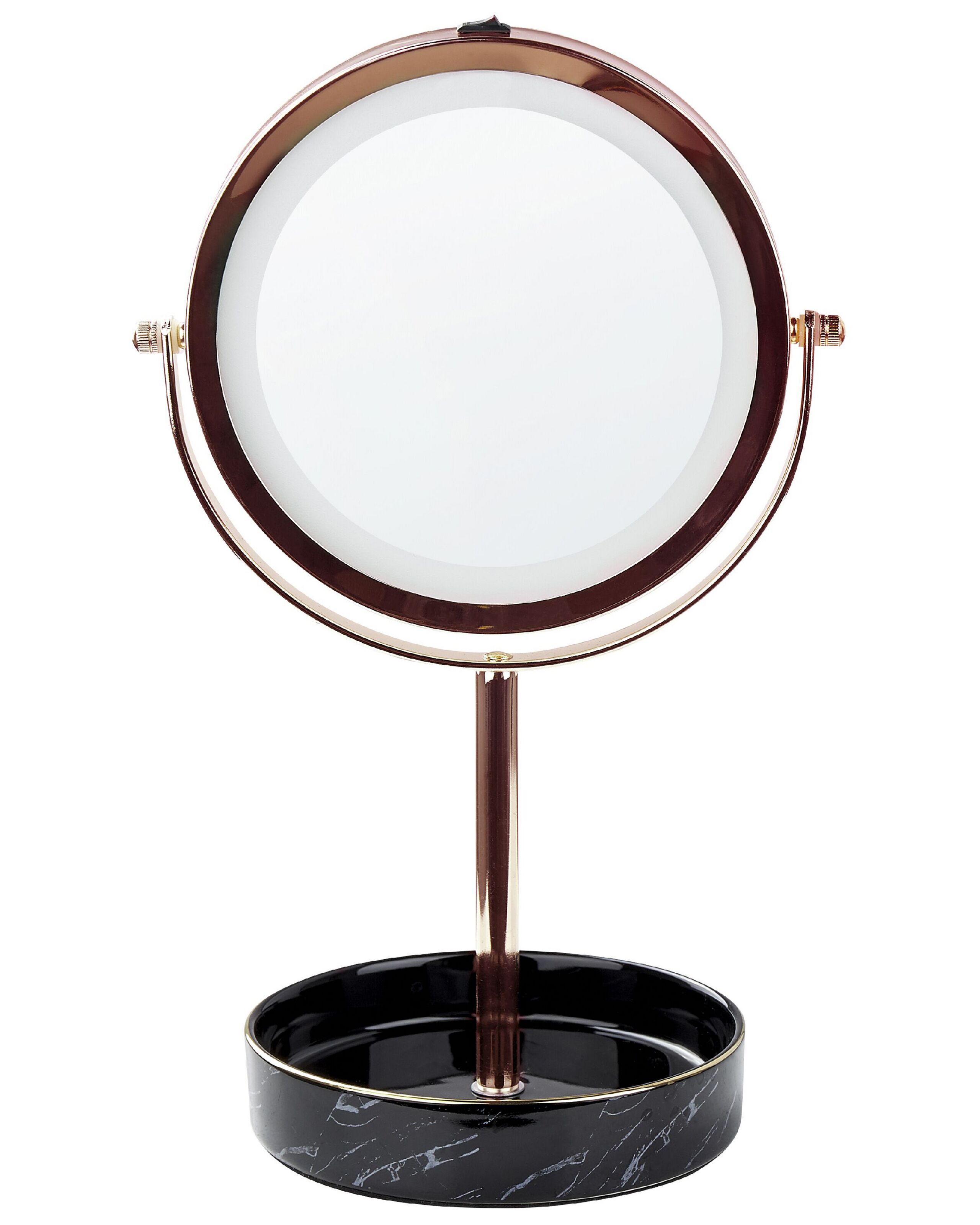 Lighted Makeup Mirror 26cm Rose Gold and Black - Gemini Interiors