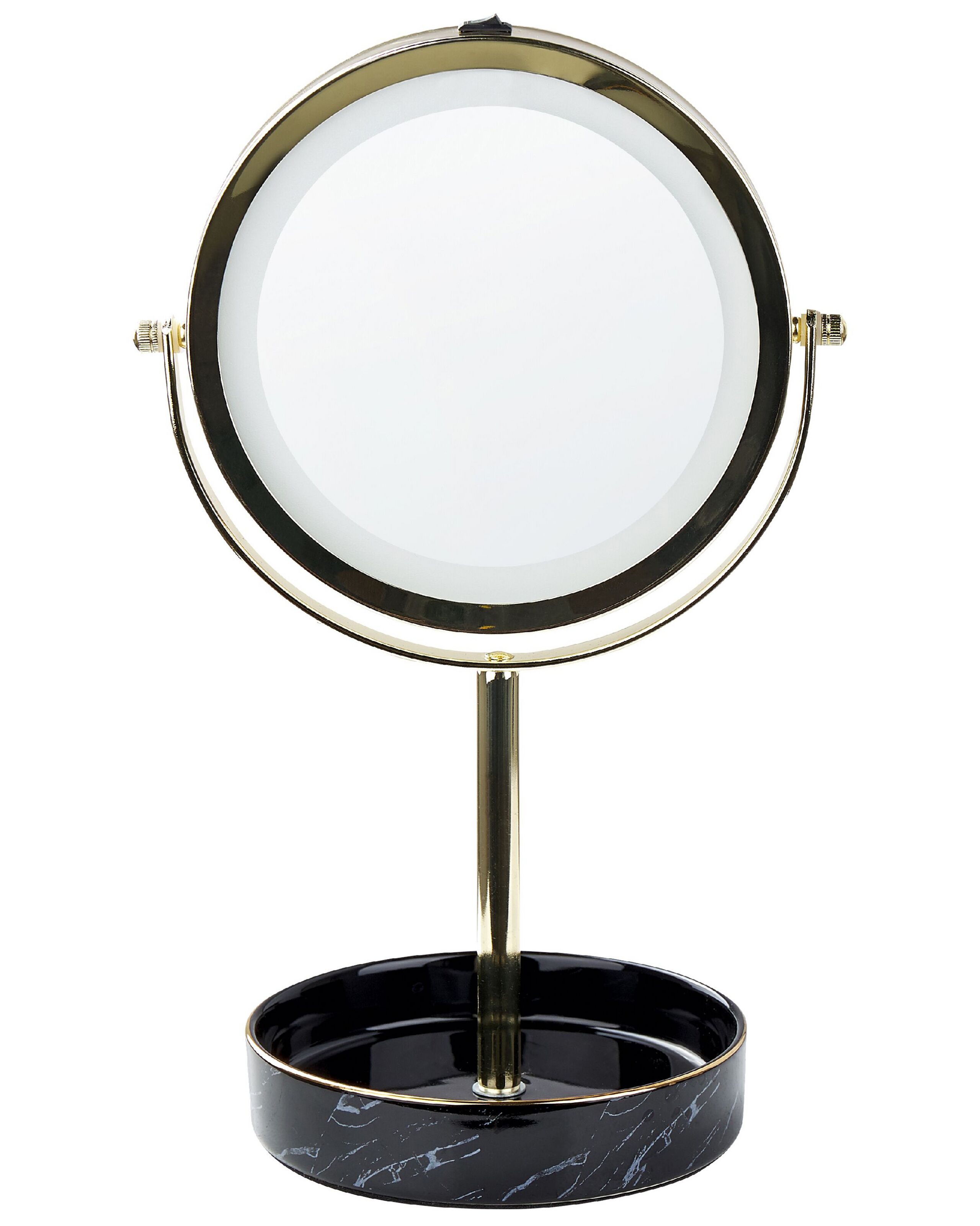 Lighted Makeup Mirror 26cm Gold and Black - Gemini Interiors