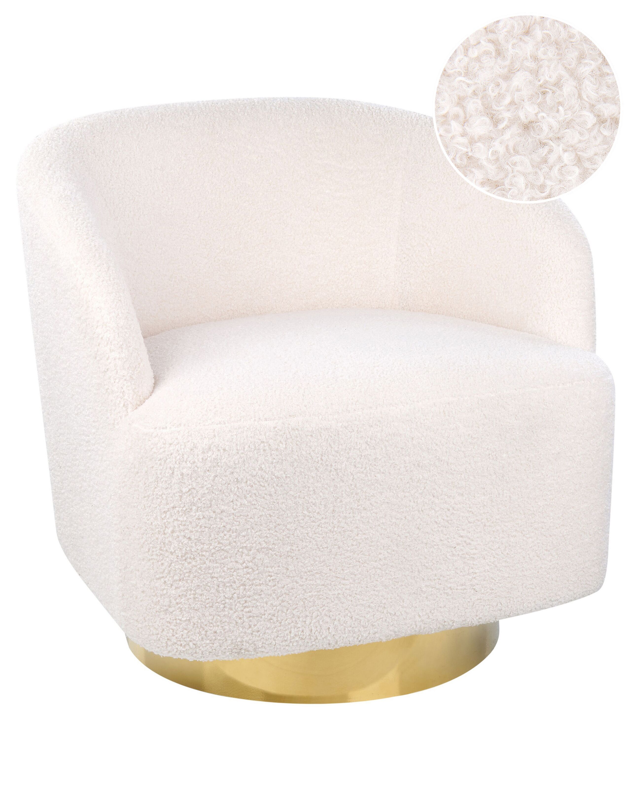 Boucle Swivel Armchair White LAVIK - Gemini Interiors