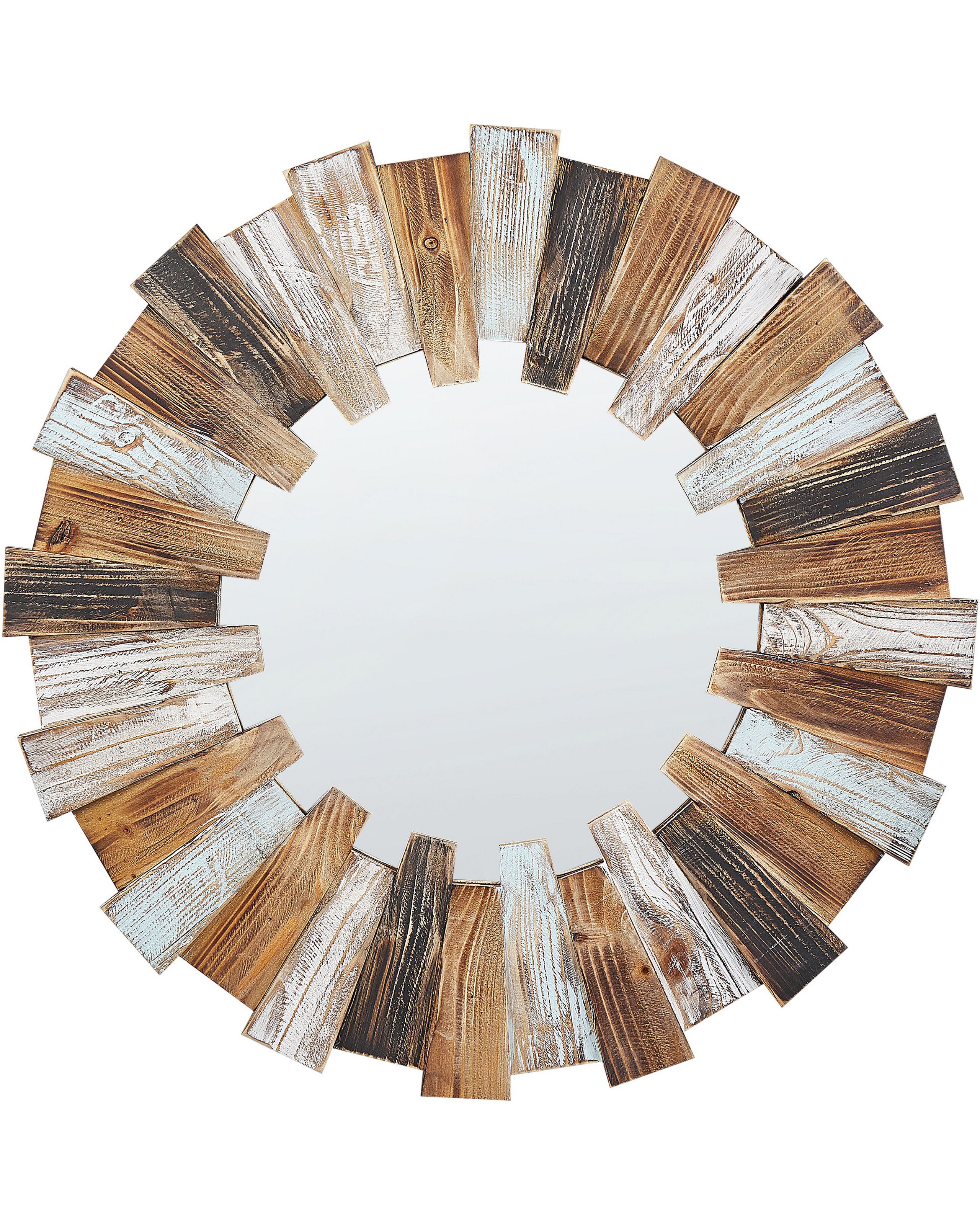 Round Sunburst Wall Mirror 66cm Light Wood - Gemini Interiors