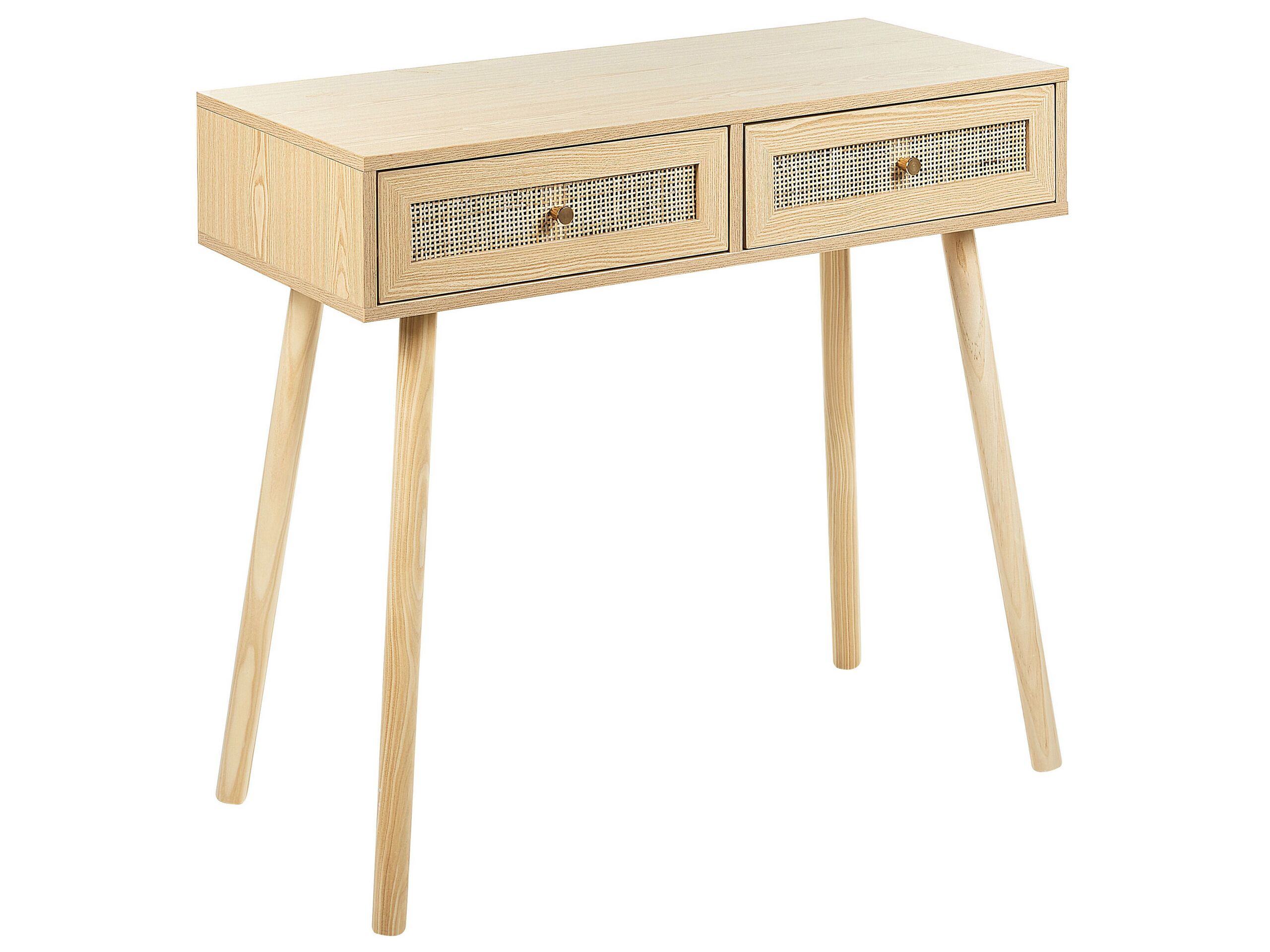 Rattan 2 Drawer Console Table Light Wood ODELL - Gemini Interiors