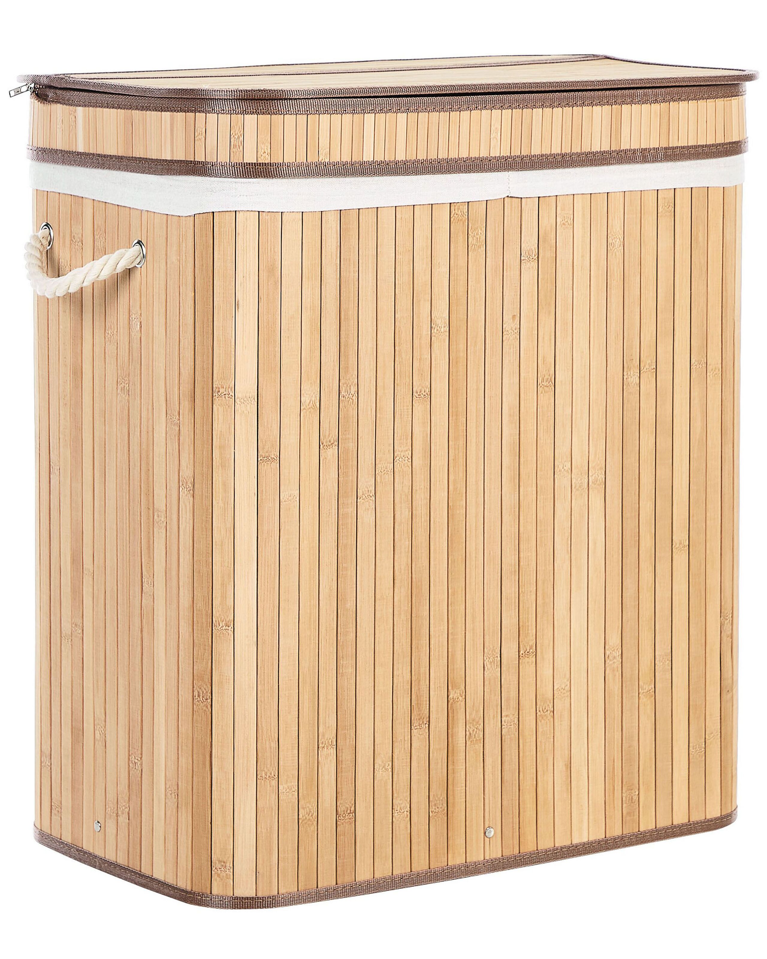 Bamboo Basket with Lid Light Wood KALTHOTA - Gemini Interiors