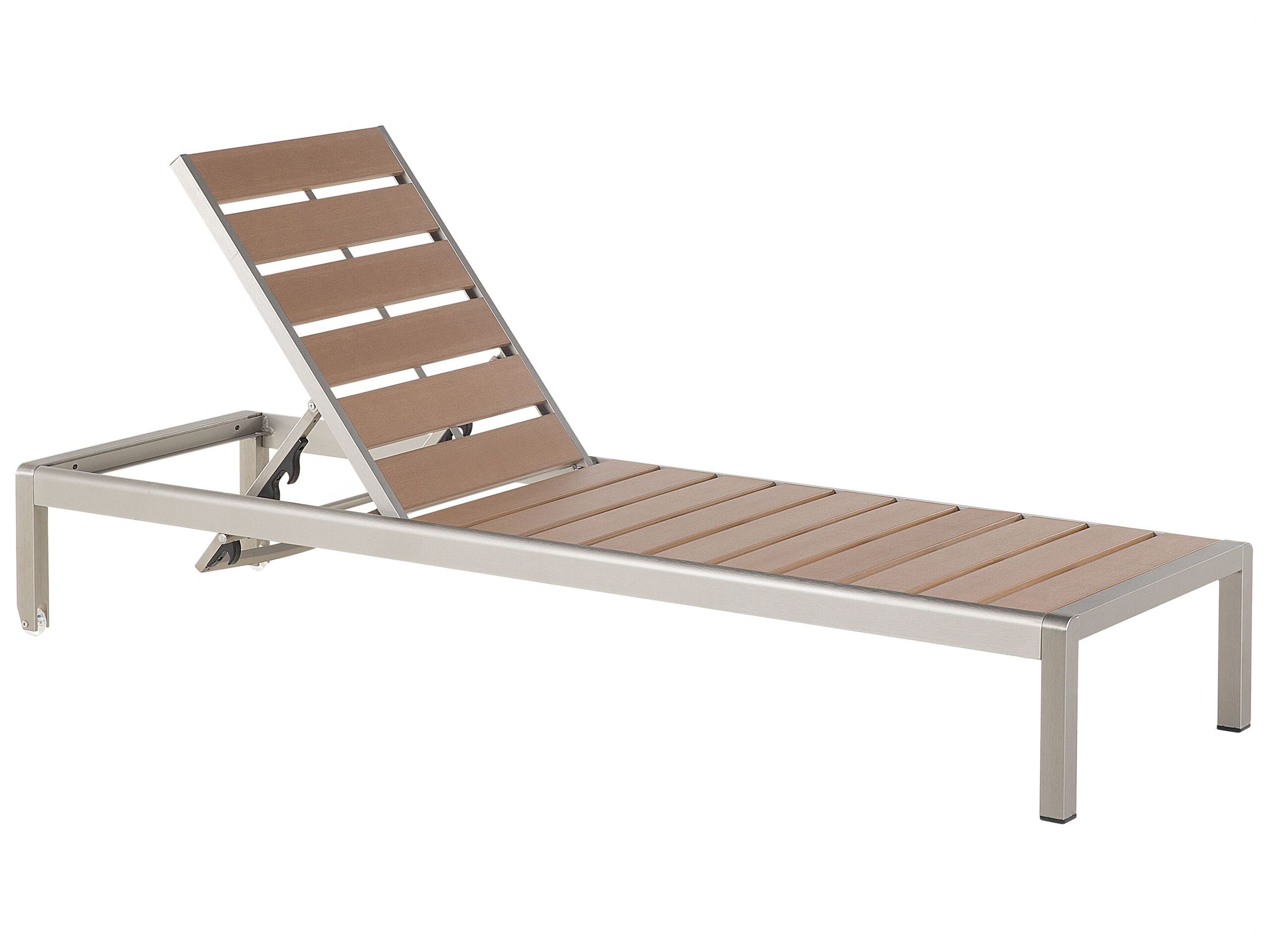 Aluminium Reclining Sun Lounger Light Wood and Silver NARDO - Gemini Interiors