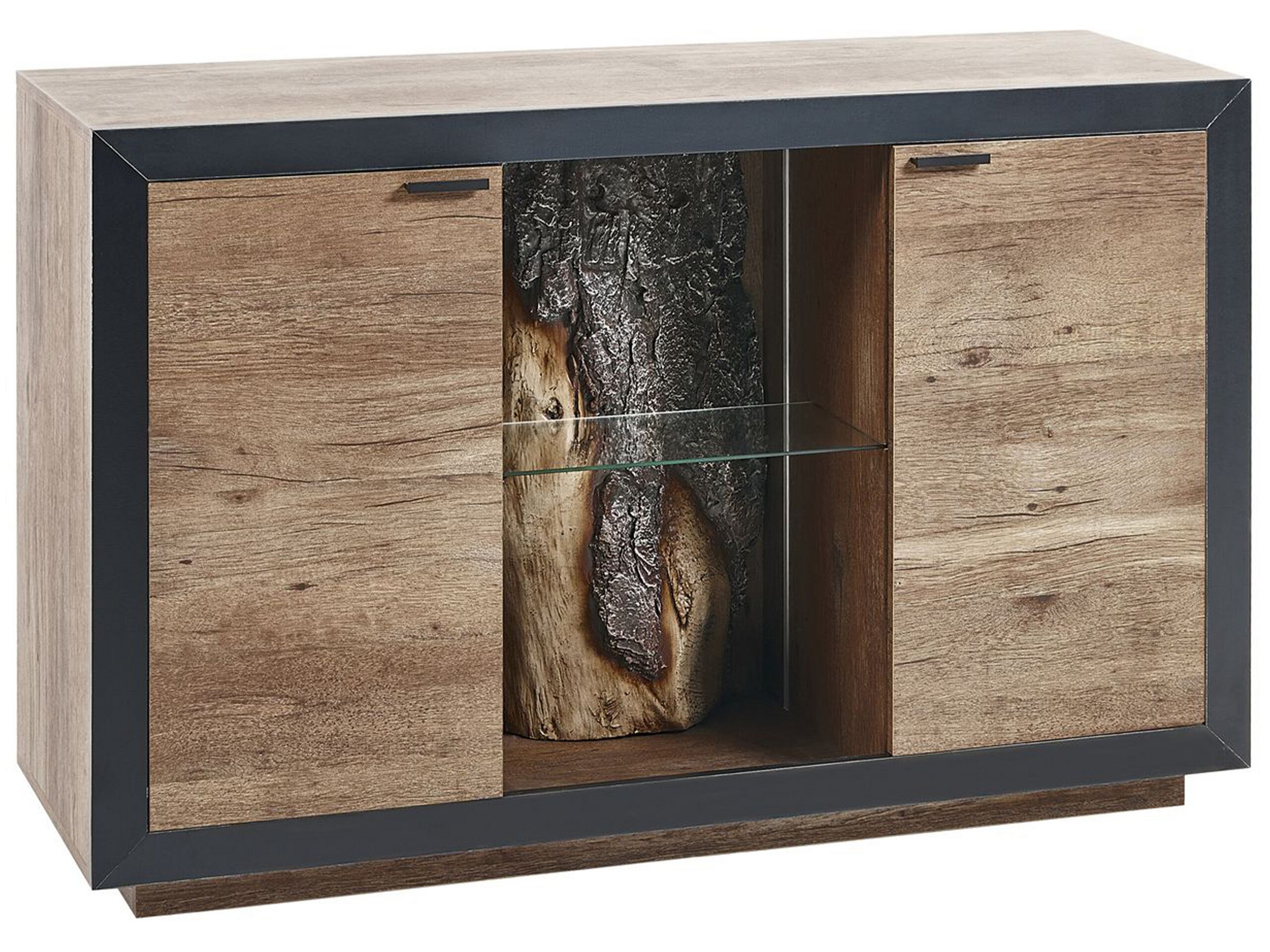 2 Door Sideboard LED Light Wood and Black MARANA - Gemini Interiors