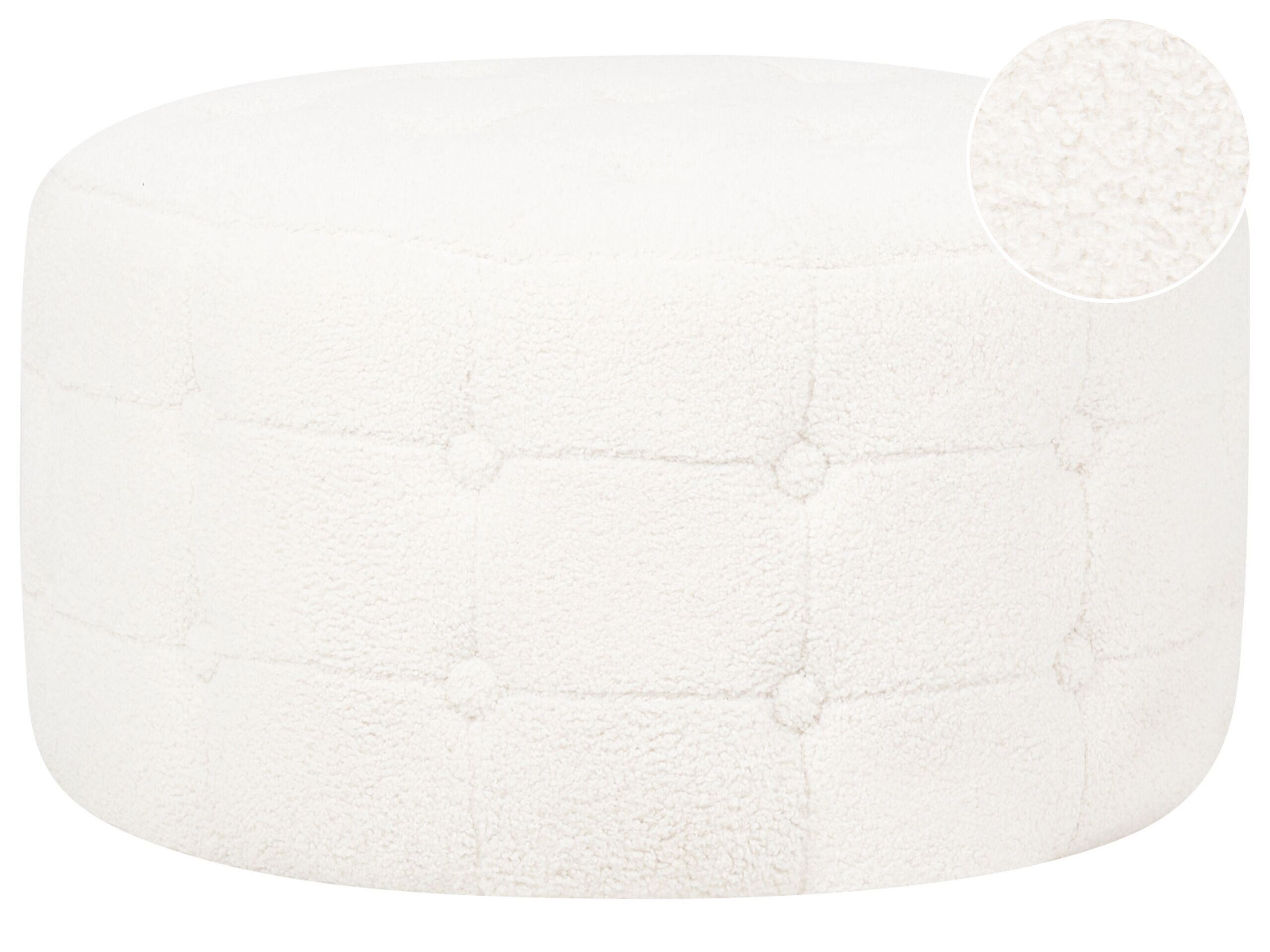 Boucle Pouffe Footstool White TAMPA - Gemini Interiors