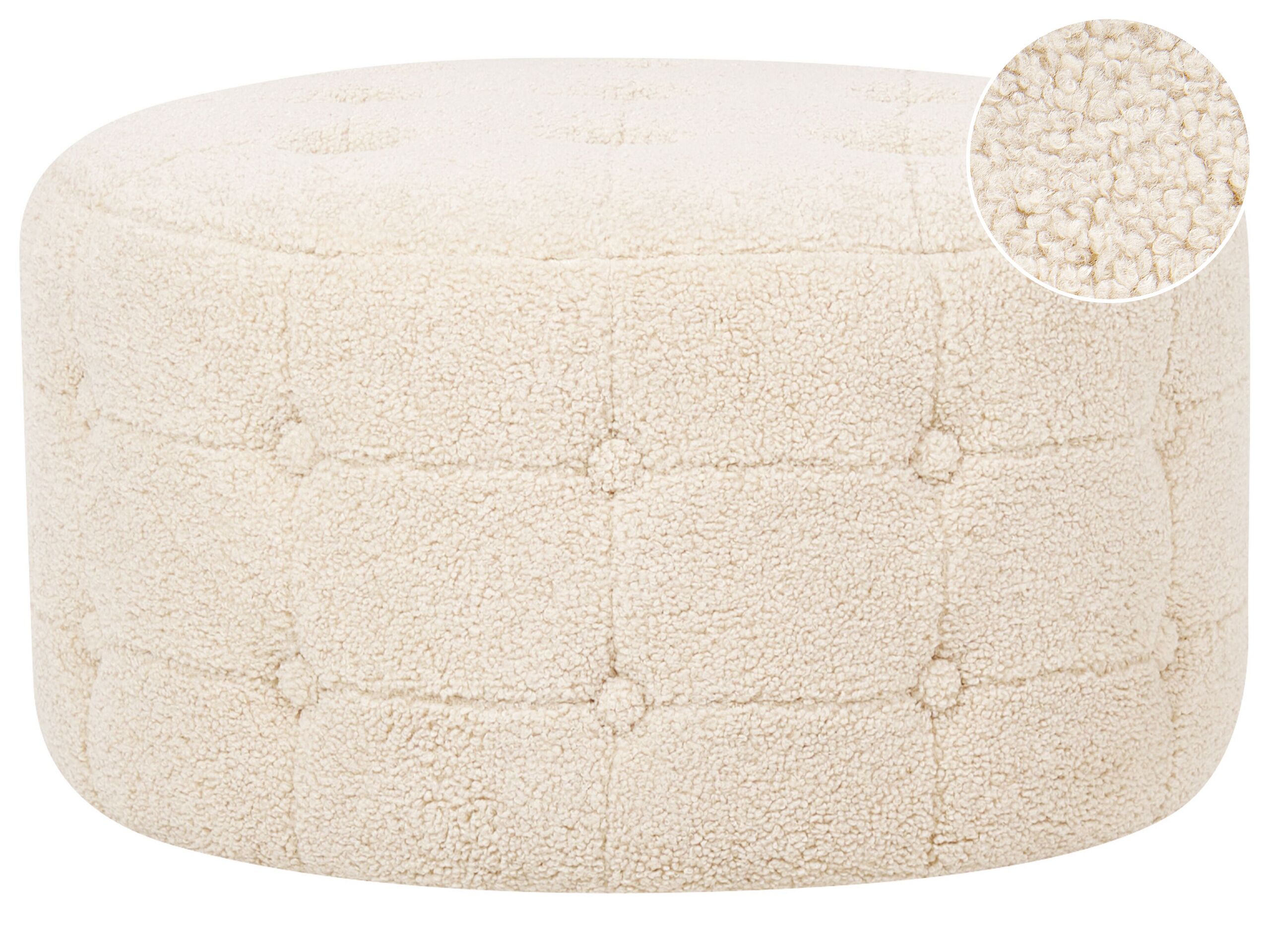 Boucle Pouffe Footstool Beige TAMPA - Gemini Interiors