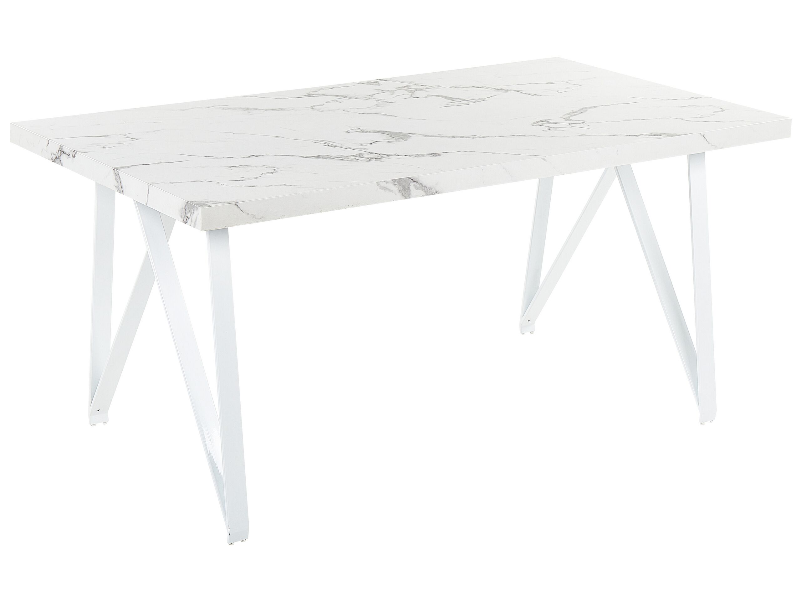 Dining Table 160 x 90 cm Marble Effect White GRIEGER - Gemini Interiors