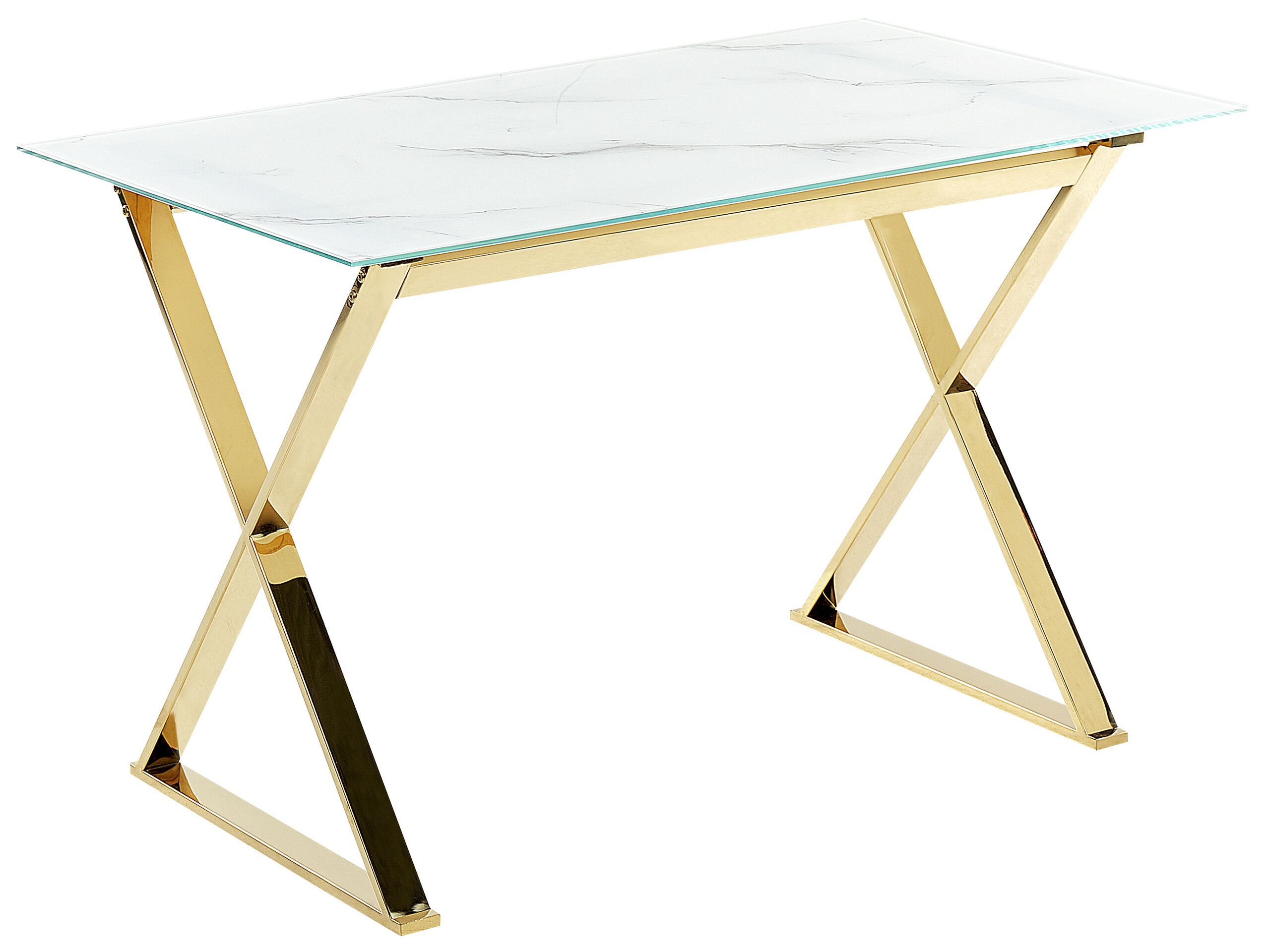 Glass Top Dining Table 120 x 70 cm Marble Effect and Gold ATTICA - Gemini Interiors